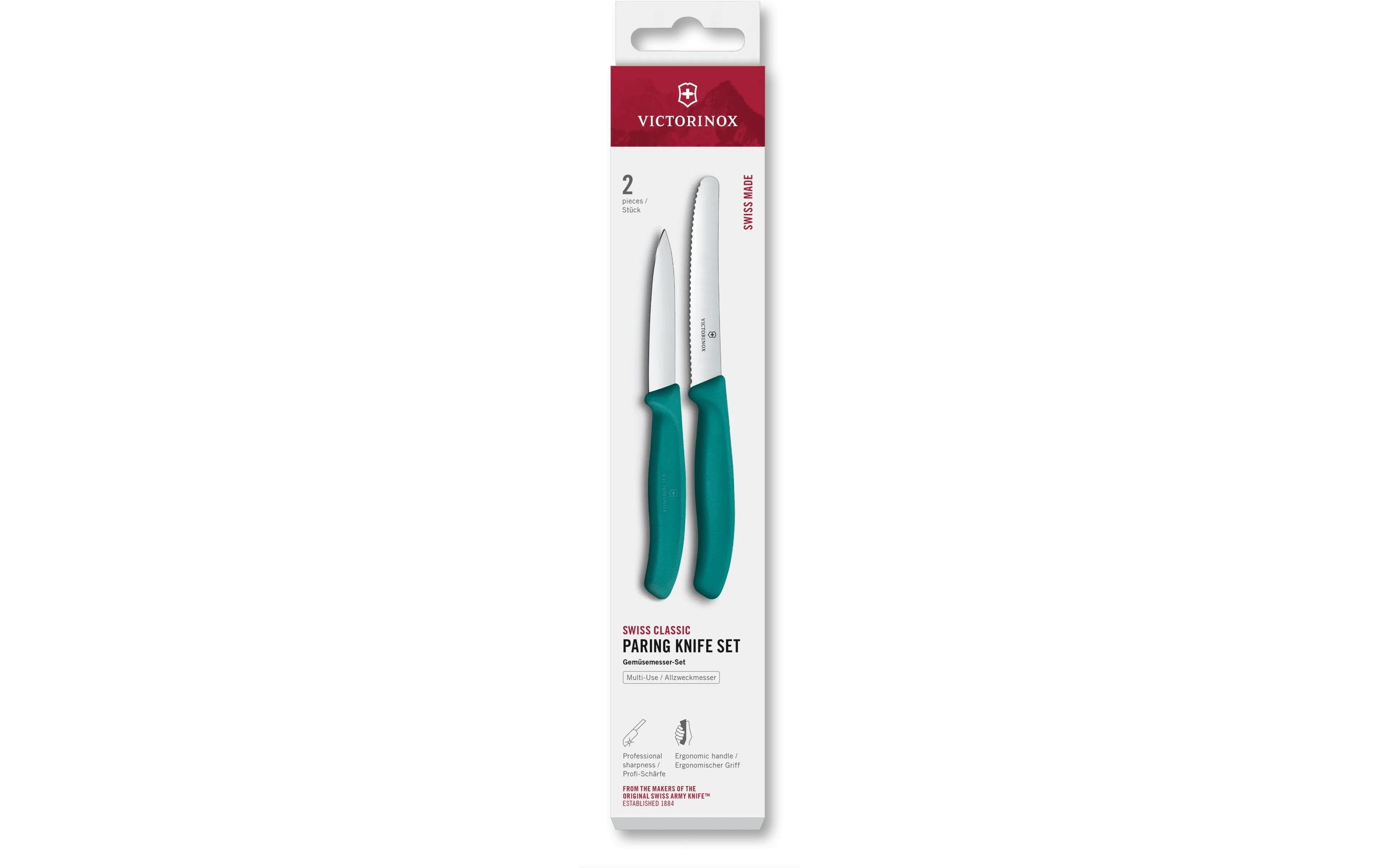 Victorinox Classic – 2-teiliges Messerset, Edelstahlklingen, Polypropylen (PP), Grün