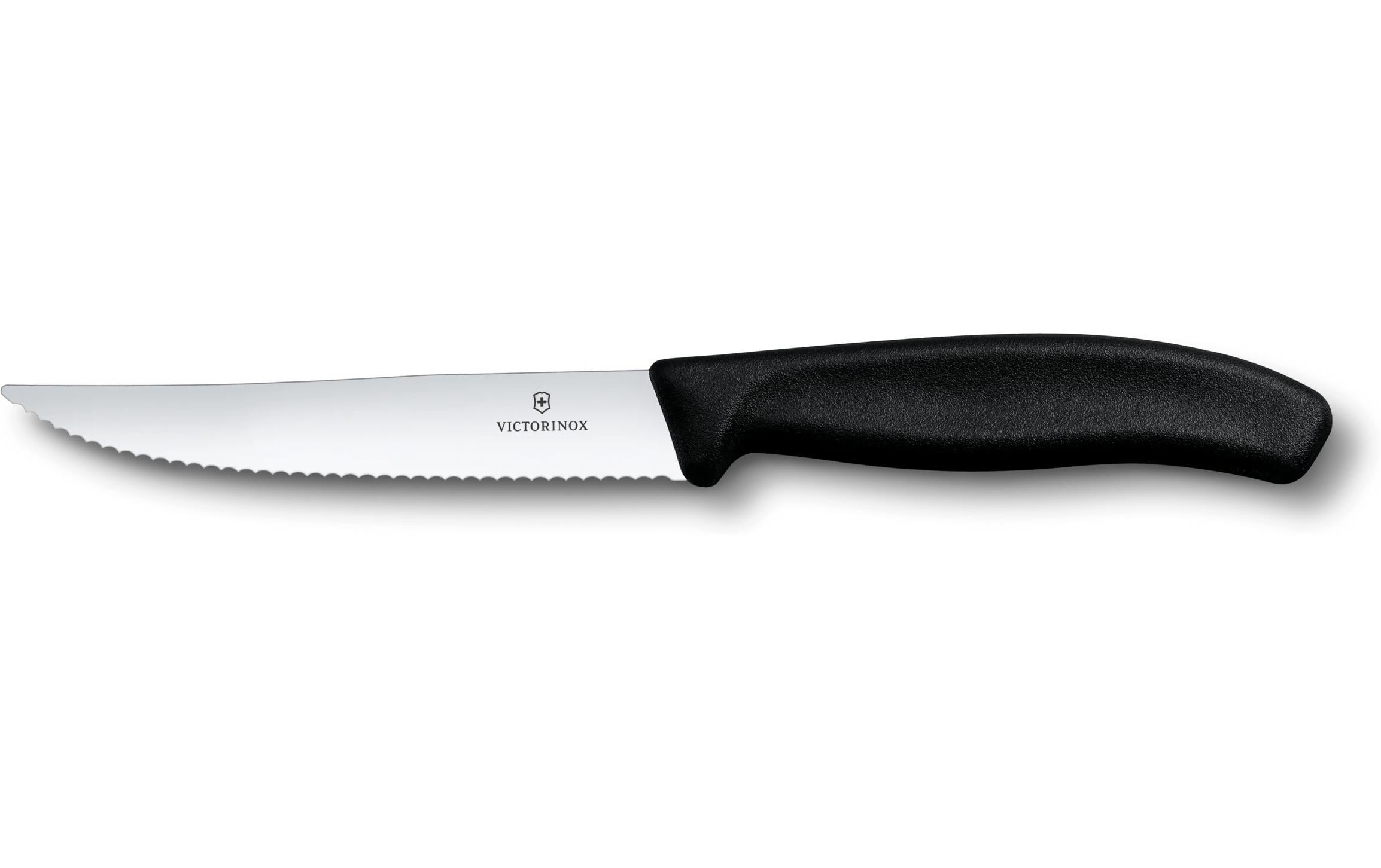 Victorinox Steakmesser – 12 cm, Wellenschliff, Edelstahl, Griff Polypropylen, Schwarz, spülmaschinenfest