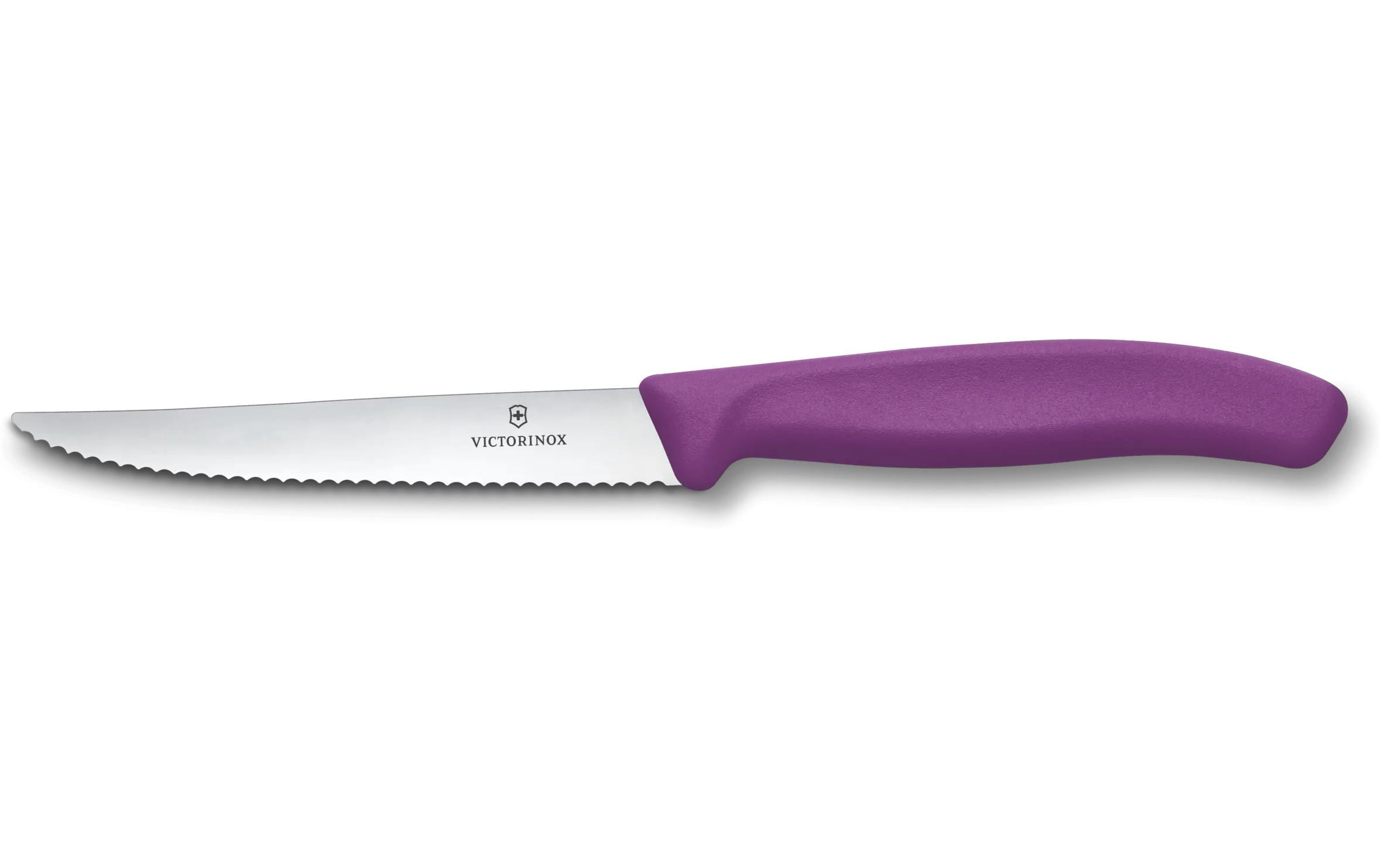 Victorinox Steak-/Pizzamesser – 11 cm, Wellenschliff, Edelstahl, Griff Polypropylen, Violett