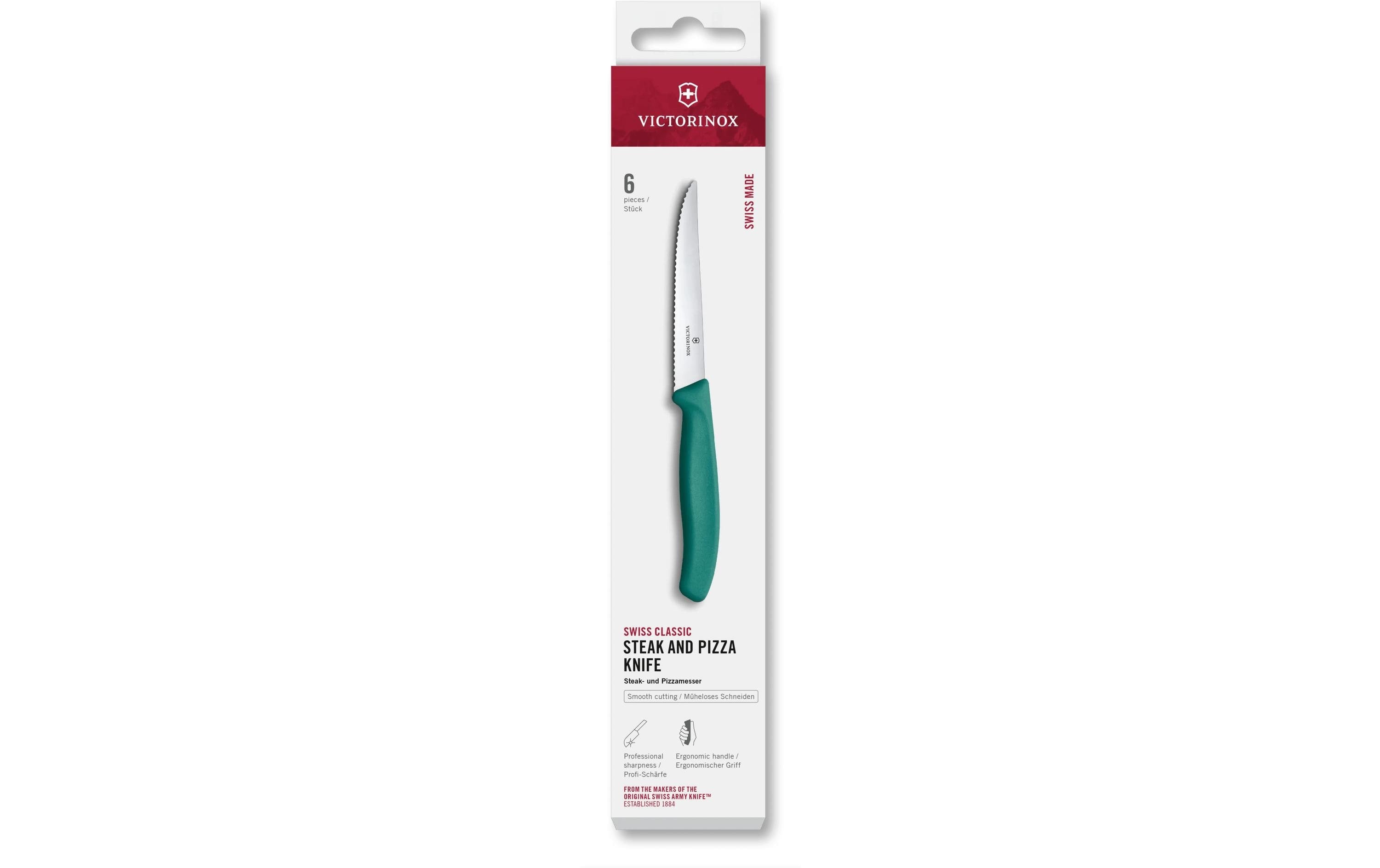 Victorinox Steak-/Pizzamesser-Set, 11 cm, Wellenschliff, Edelstahl, Griff Polypropylen, Grün