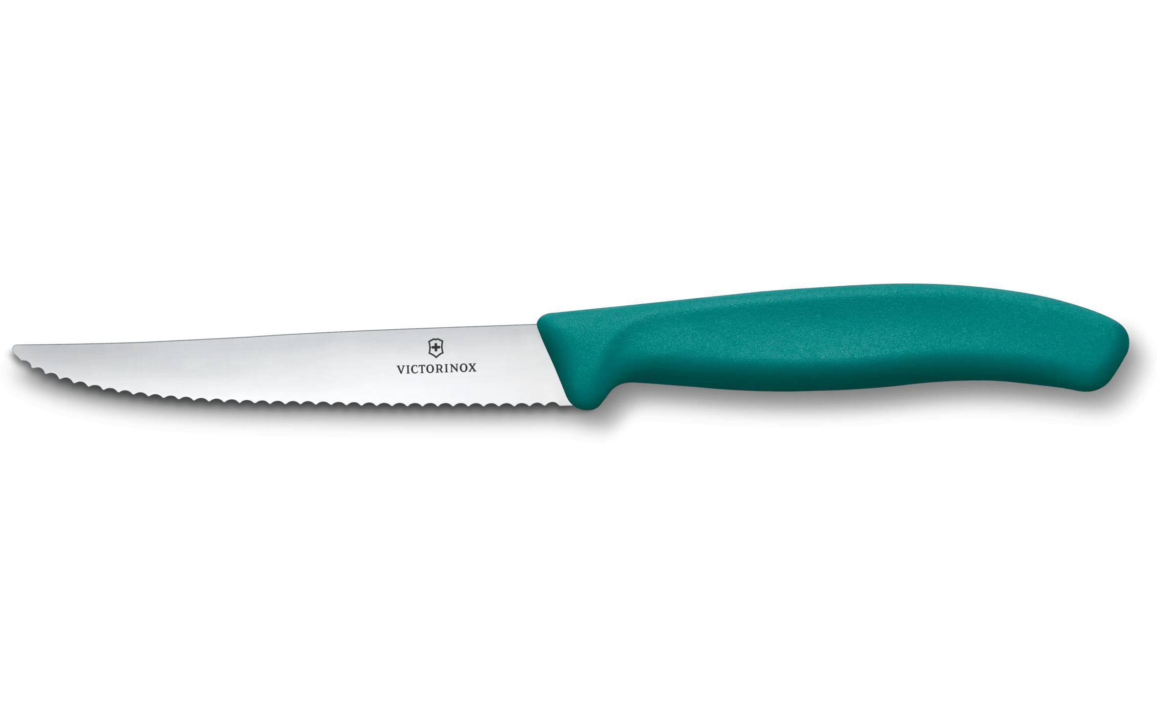 Victorinox Classic Steakmesser – 11 cm, Wellenschliff, Edelstahl, Griff Polypropylen, Grün, spülmaschinenfest
