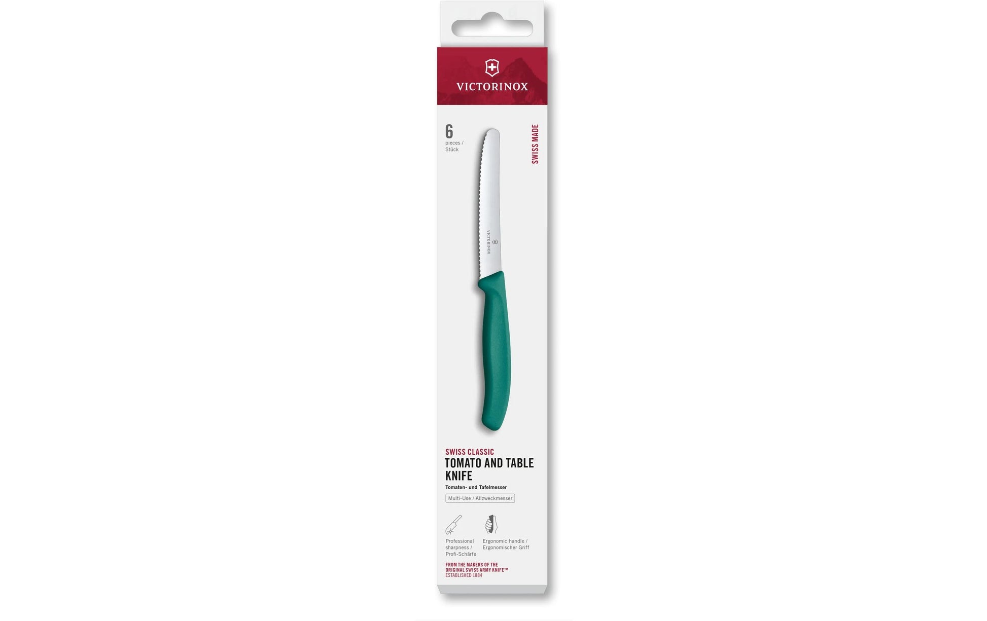 Victorinox Tafelmesser – 6er-Set, 11 cm, Wellenschliff, Edelstahl, Griff Polypropylen, Grün