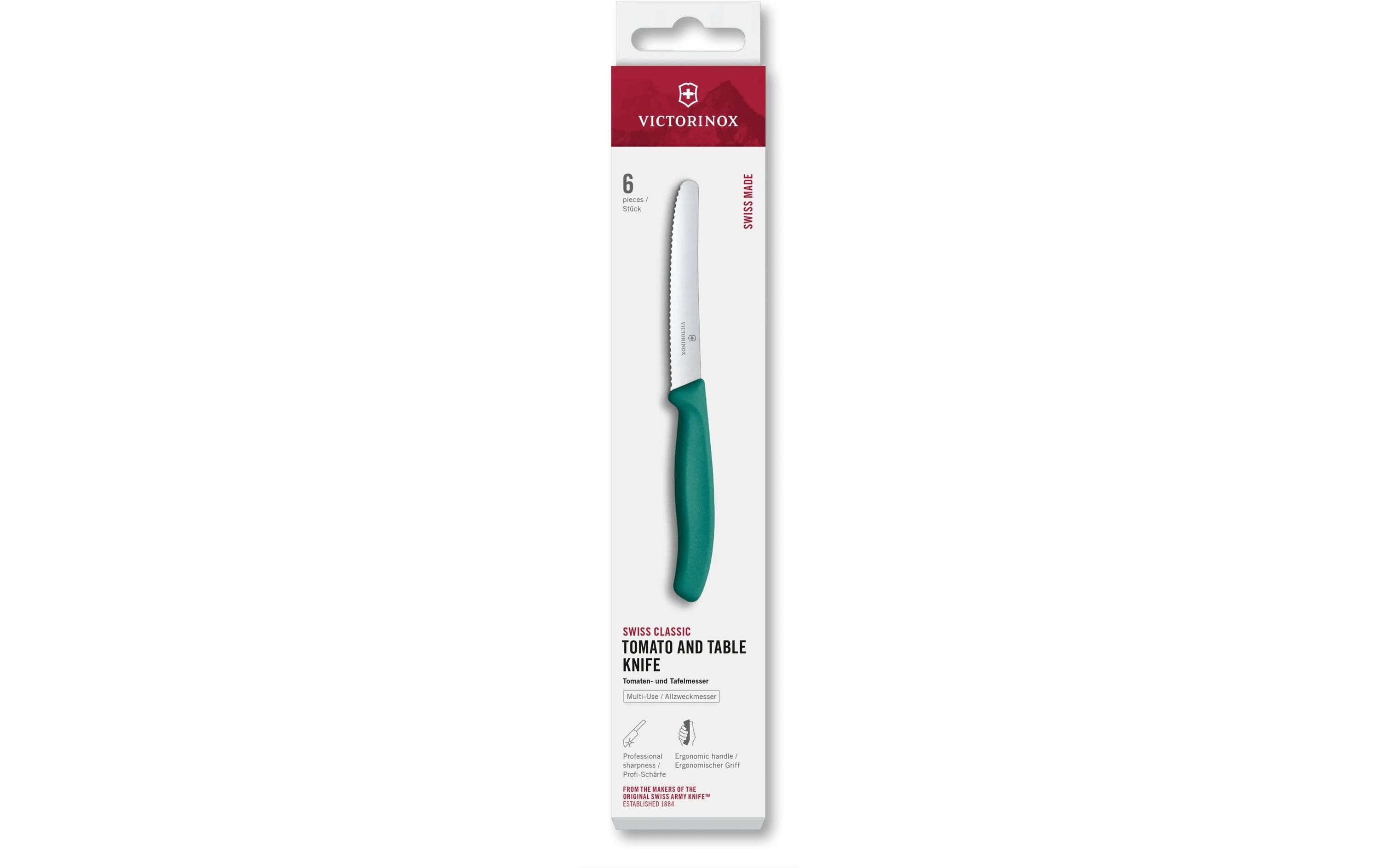 Victorinox Tafelmesser – 6er-Set, 11 cm, Wellenschliff, Edelstahl, Griff Polypropylen, Grün