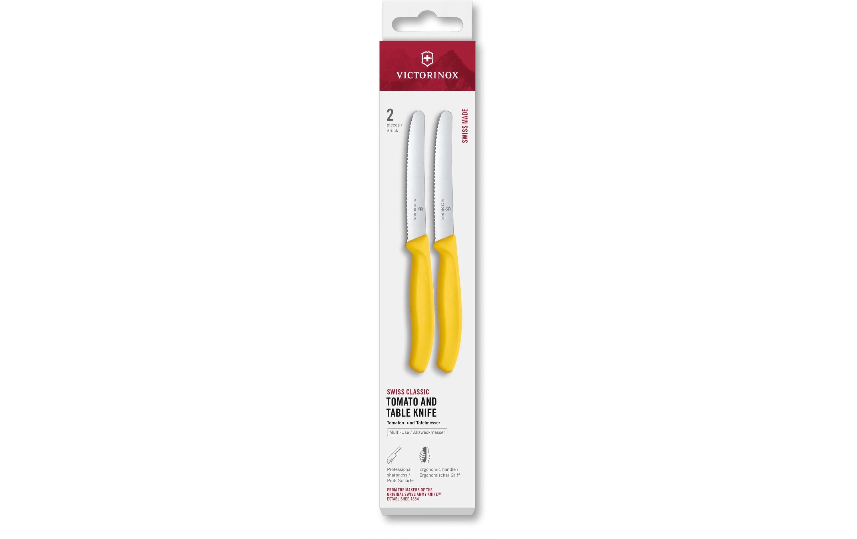 Victorinox Tafelmesser – 11 cm, Wellenschliff, Edelstahl, Polypropylengriff, Gelb, spülmaschinenfest