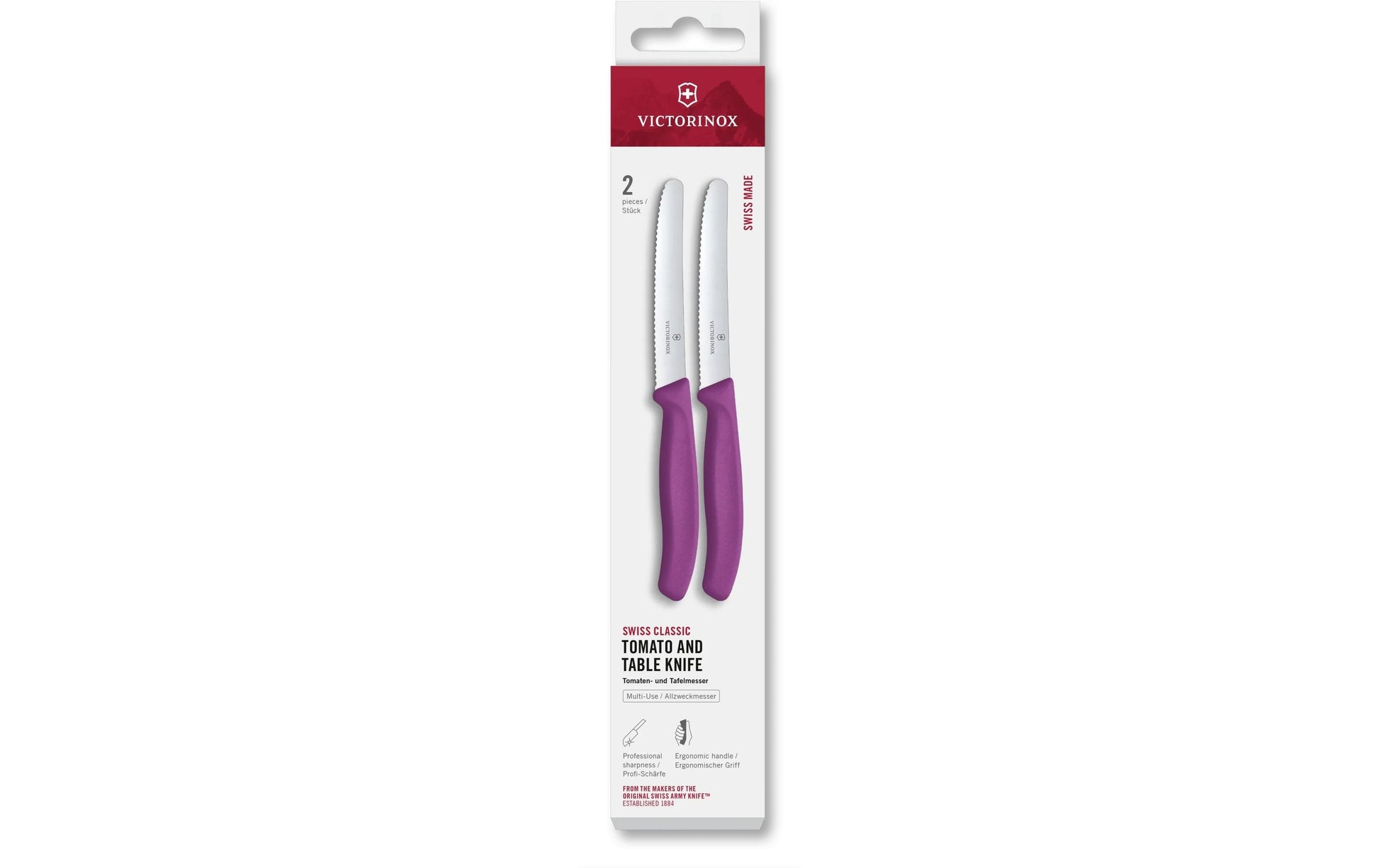 Victorinox Tafelmesser – 2er-Set, 11 cm, Wellenschliff, Edelstahl, Griff Polypropylen, Violett