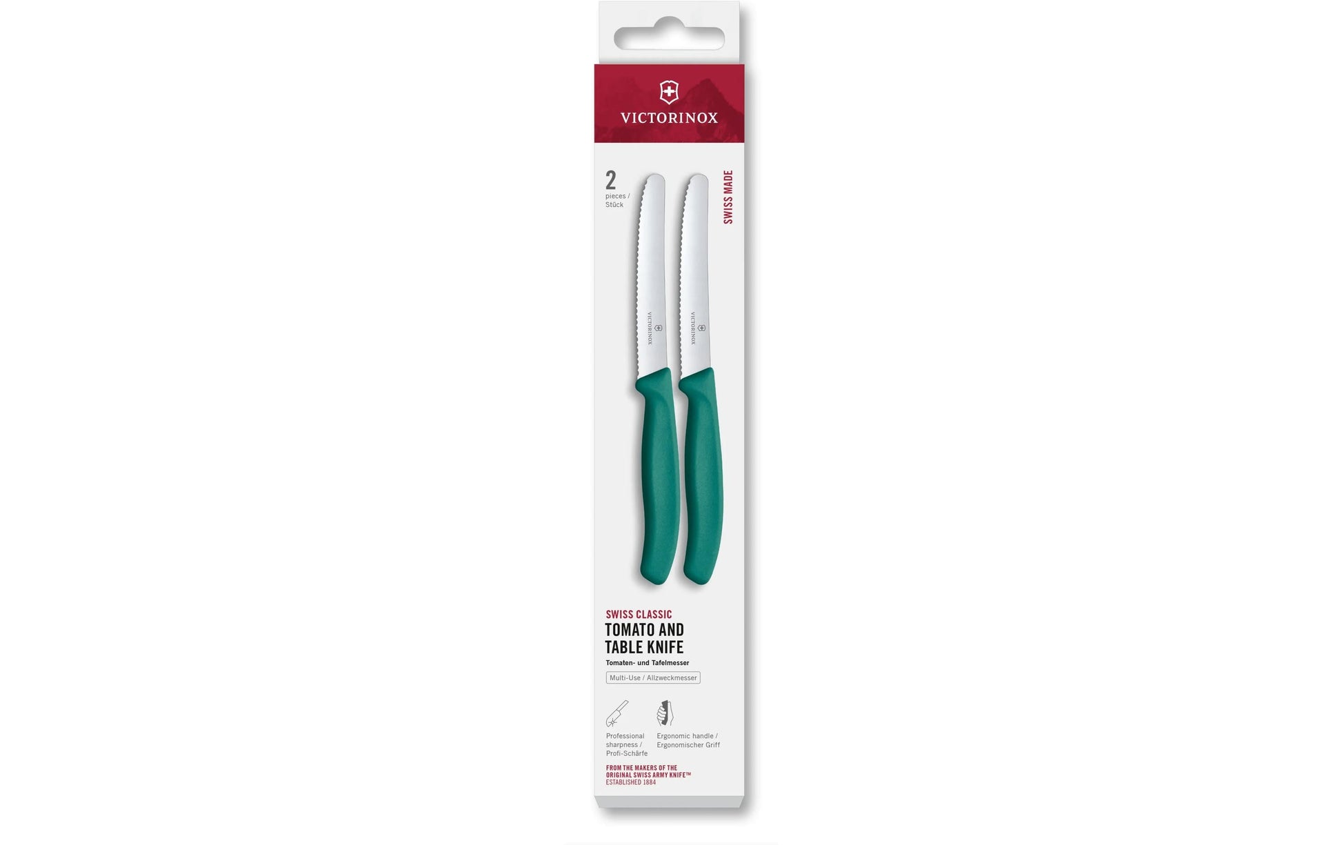 Victorinox Tafelmesser – 2er-Set, 11 cm, Wellenschliff, Edelstahl, Griff Polypropylen, Grün