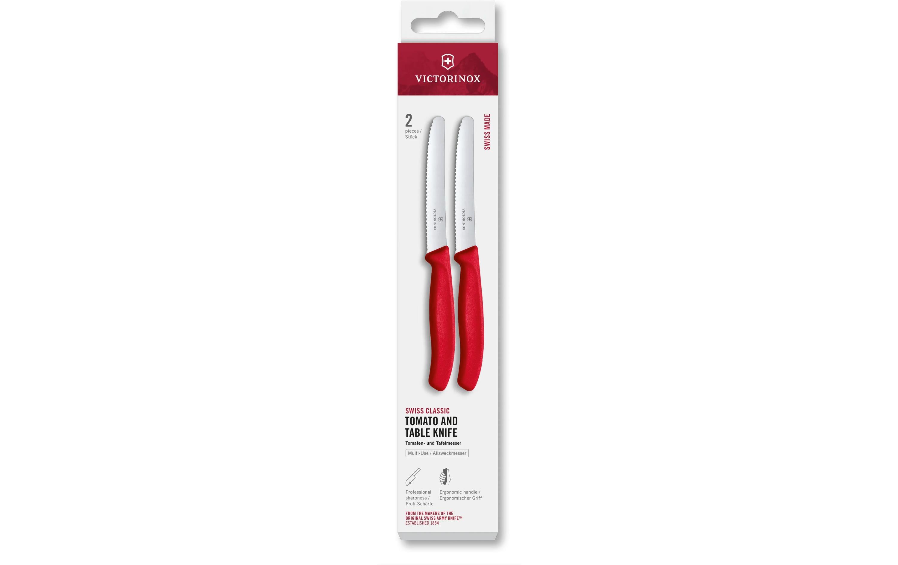 Victorinox Classic – Tafelmesser 11 cm, Edelstahlklinge, Polypropylengriff Rot, 2-teilig, Wellenschliff