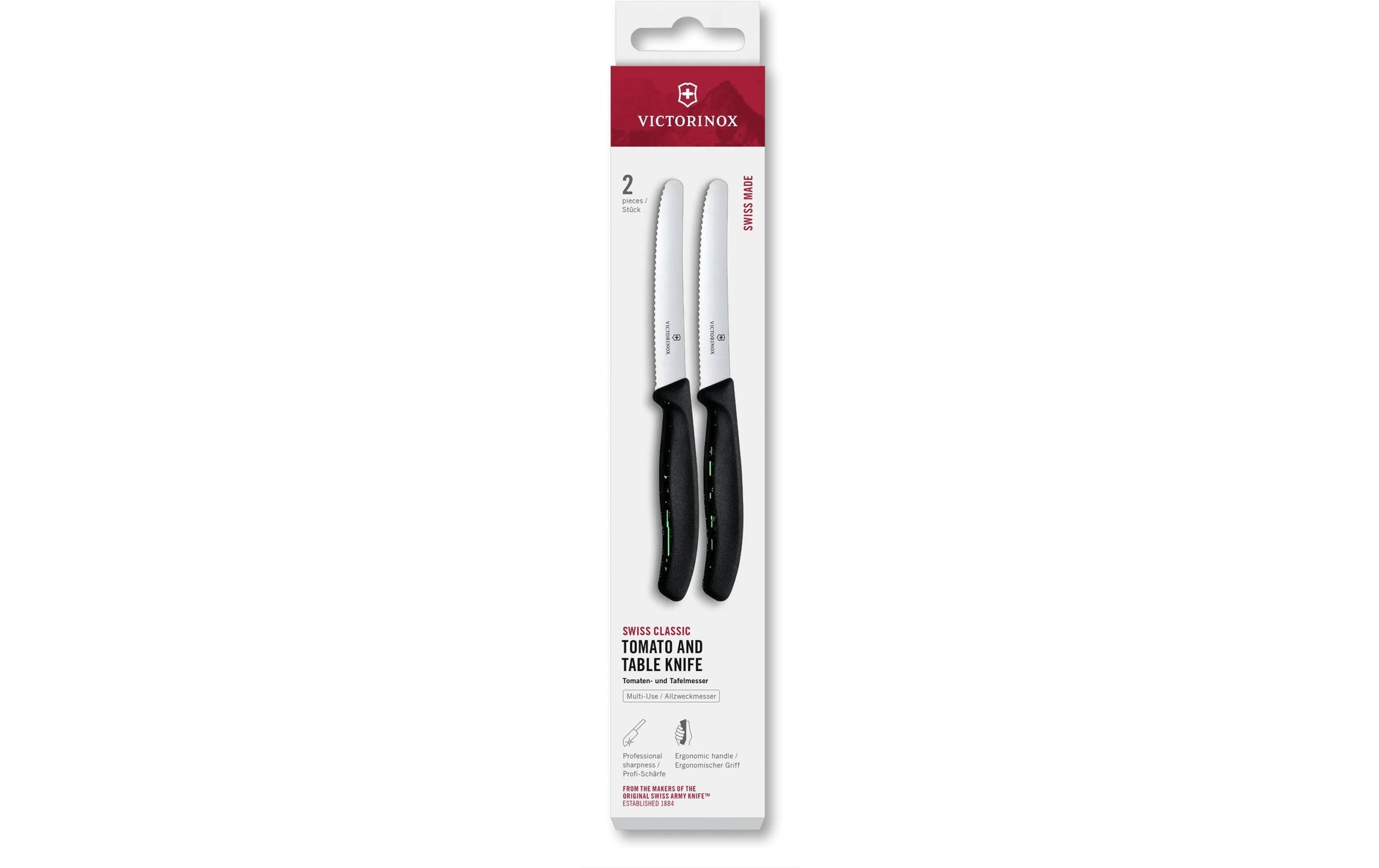Victorinox Tafelmesser – 2er-Set, 11 cm, Wellenschliff, Edelstahl, Griff Polypropylen, Schwarz