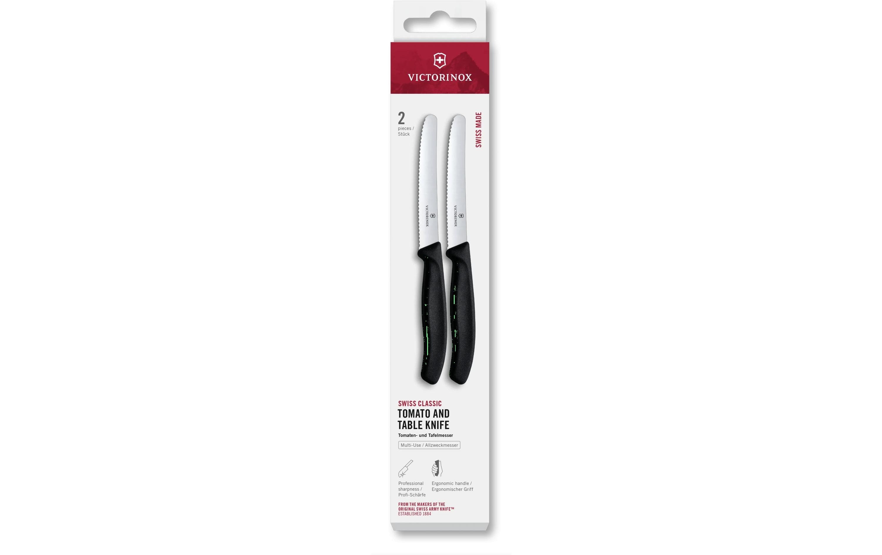 Victorinox Tafelmesser – 2er-Set, 11 cm, Wellenschliff, Edelstahl, Griff Polypropylen, Schwarz