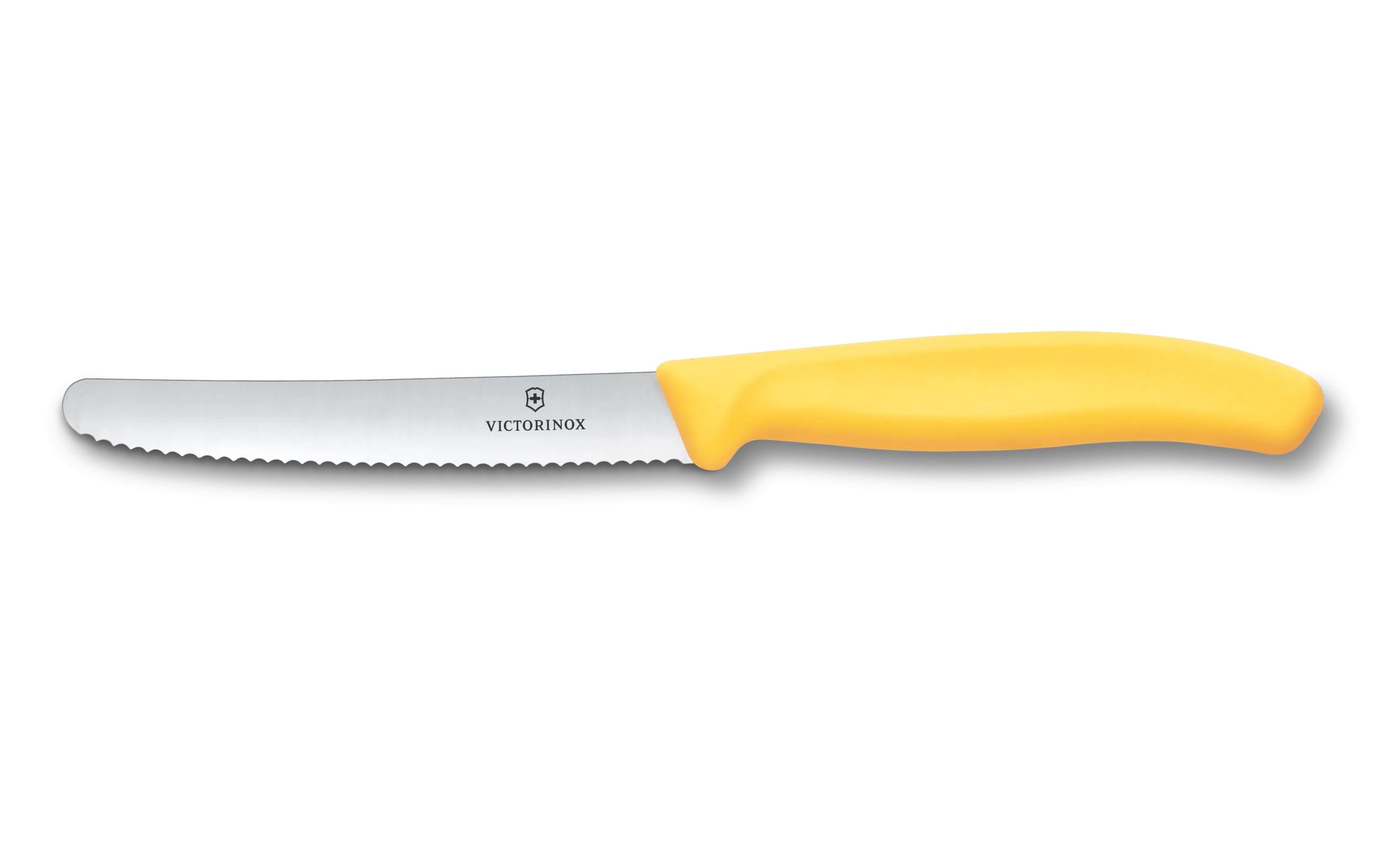 Victorinox Classic Tafelmesser – 11 cm, Wellenschliff, Edelstahl, Griff Polypropylen, Gelb, spülmaschinenfest
