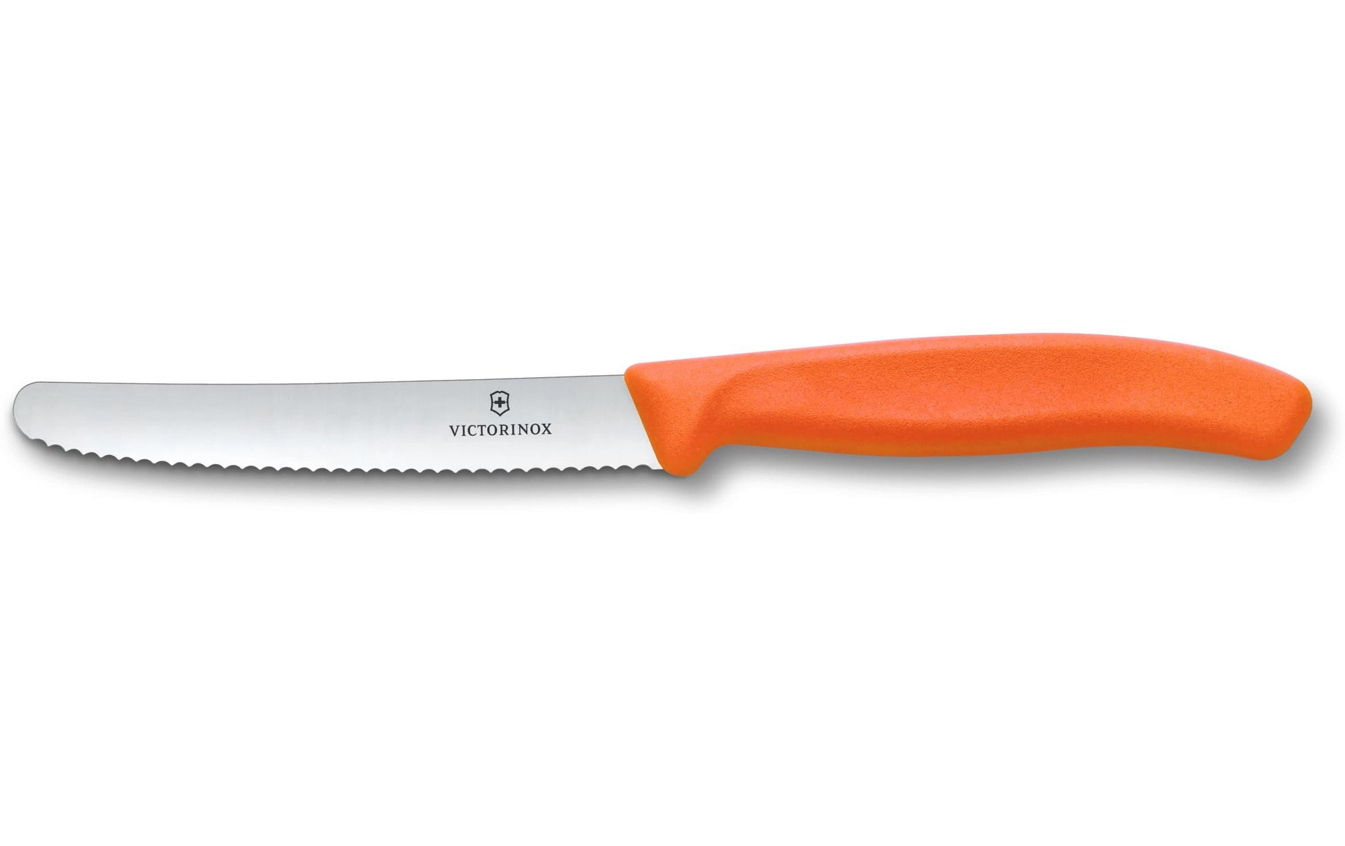 Victorinox Tafelmesser – 11 cm, Wellenschliff, Edelstahl, Griff Polypropylen, Orange, spülmaschinenfest