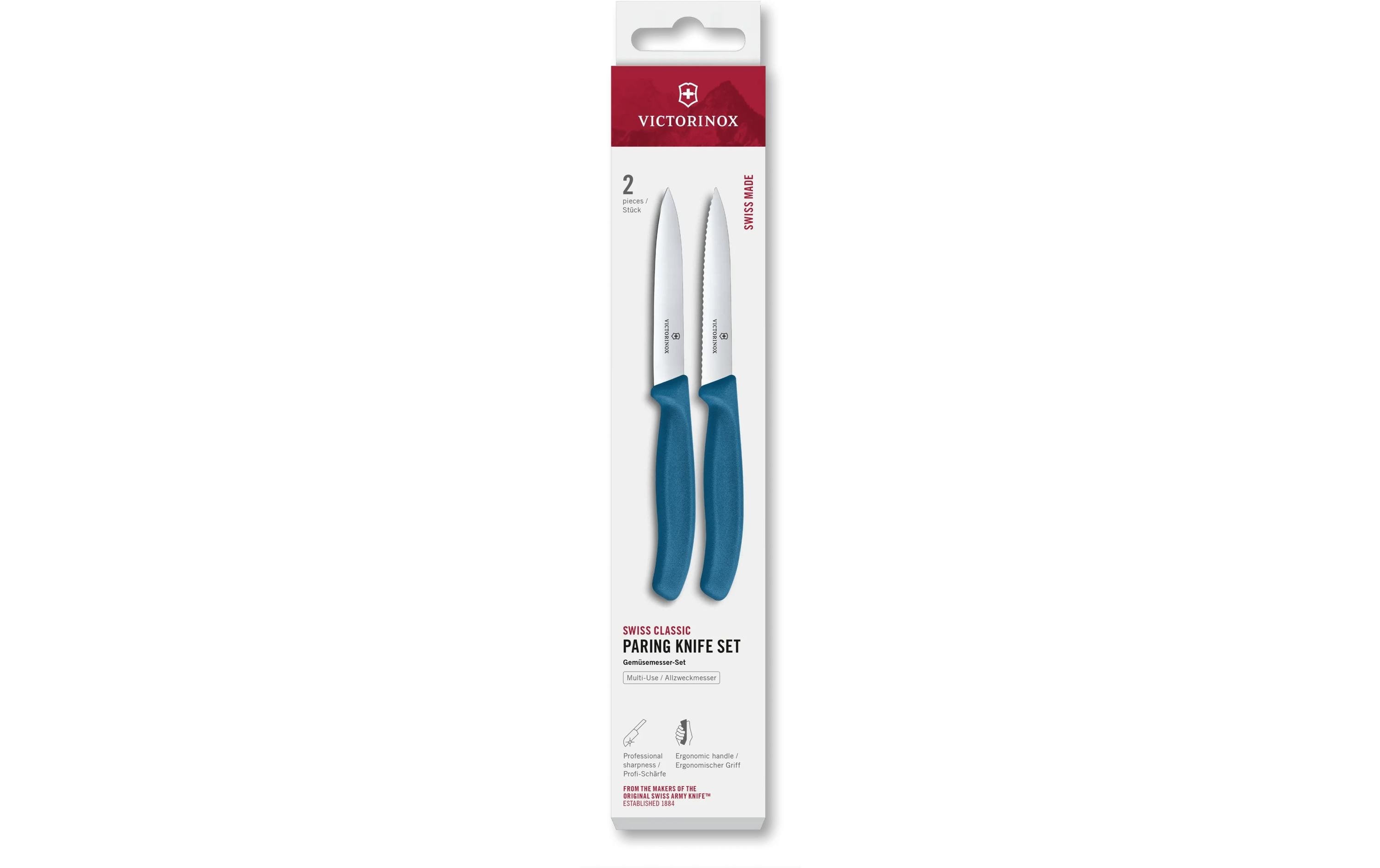 Victorinox Gemüsemesser 10 cm, Edelstahlklinge, Polypropylen (PP)-Griff, Blau, 2-teilig