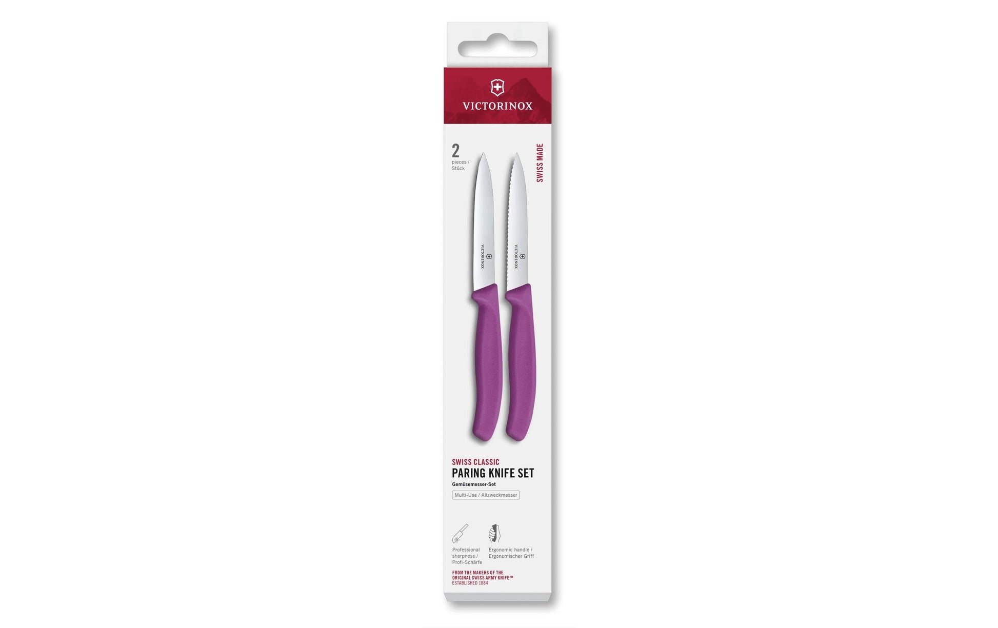 Victorinox Classic – Gemüsemesser 10 cm, Edelstahl, Griff Polypropylen (PP), Violett, 2-teilig, Wellenschliff