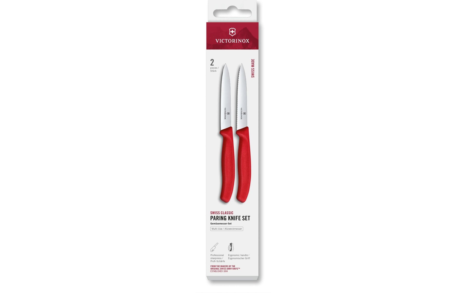 Victorinox Gemüsemesser 10 cm, Edelstahl, Polypropylen (PP), Rot, 2-teilig