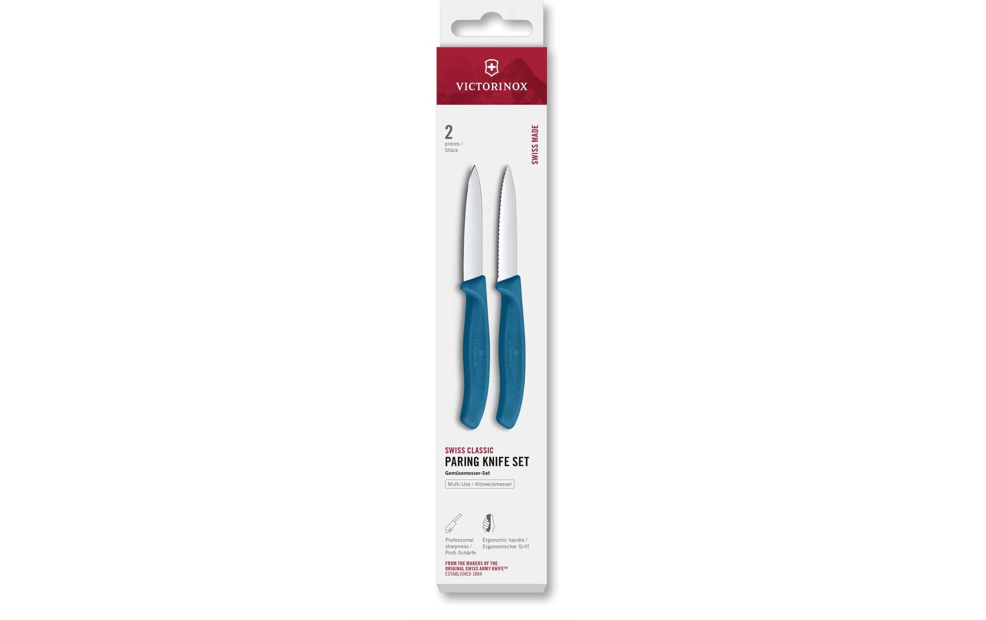 Victorinox Gemüsemesser 8 cm, Edelstahl, Polypropylen (PP)-Griff, Blau, 2-teilig
