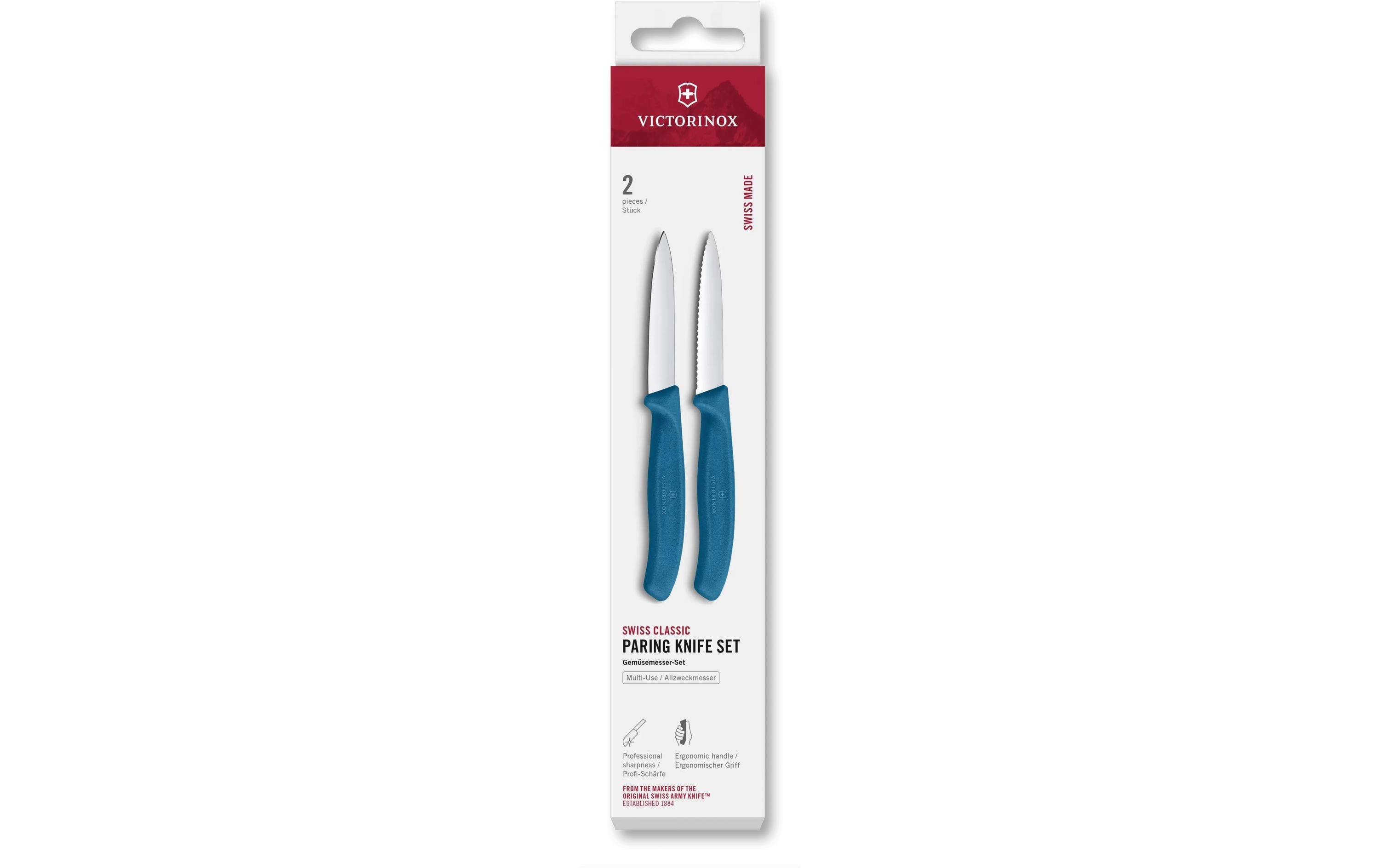 Victorinox Gemüsemesser 8 cm, Edelstahl, Polypropylen (PP)-Griff, Blau, 2-teilig