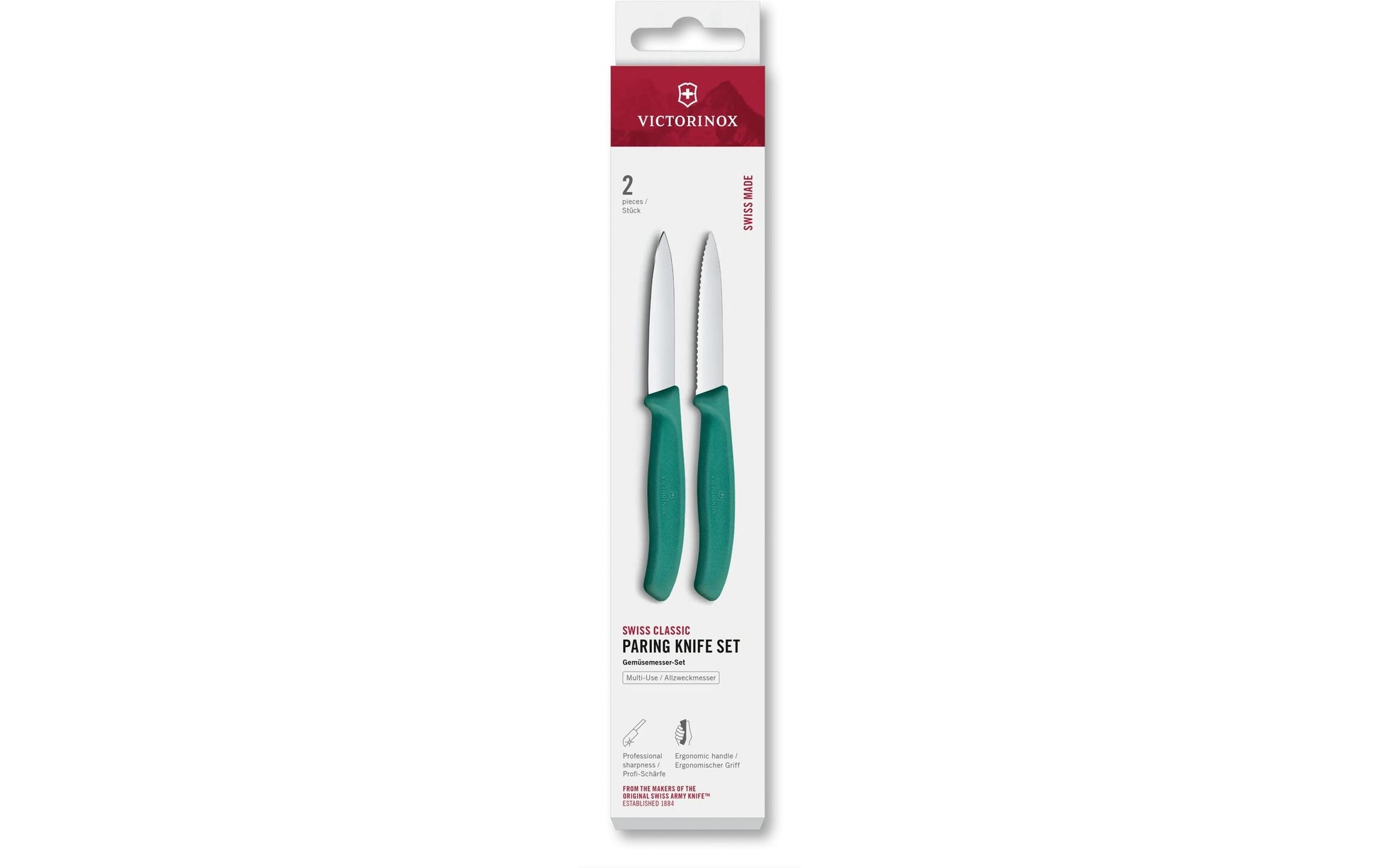 Victorinox 2-teiliges Messerset, 8 cm, Edelstahlklingen, Griff Polypropylen (PP), Grün