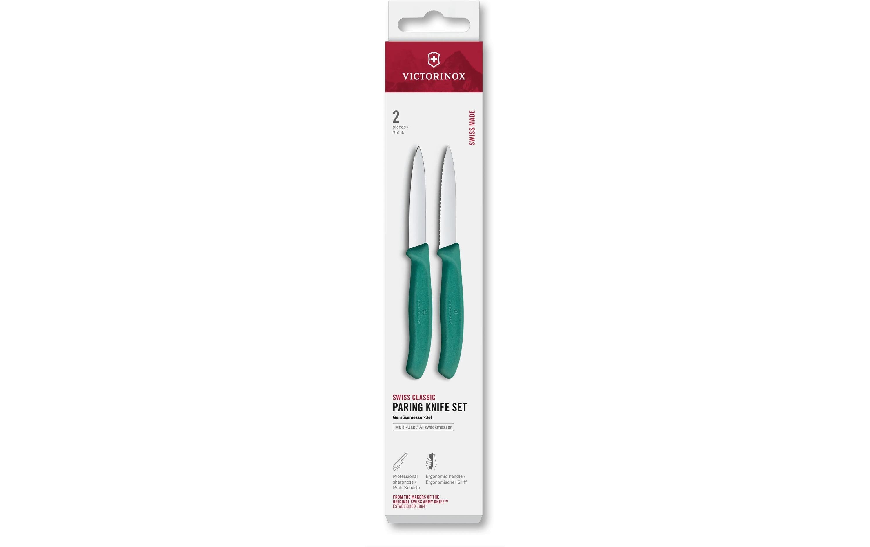 Victorinox 2-teiliges Messerset, 8 cm, Edelstahlklingen, Griff Polypropylen (PP), Grün