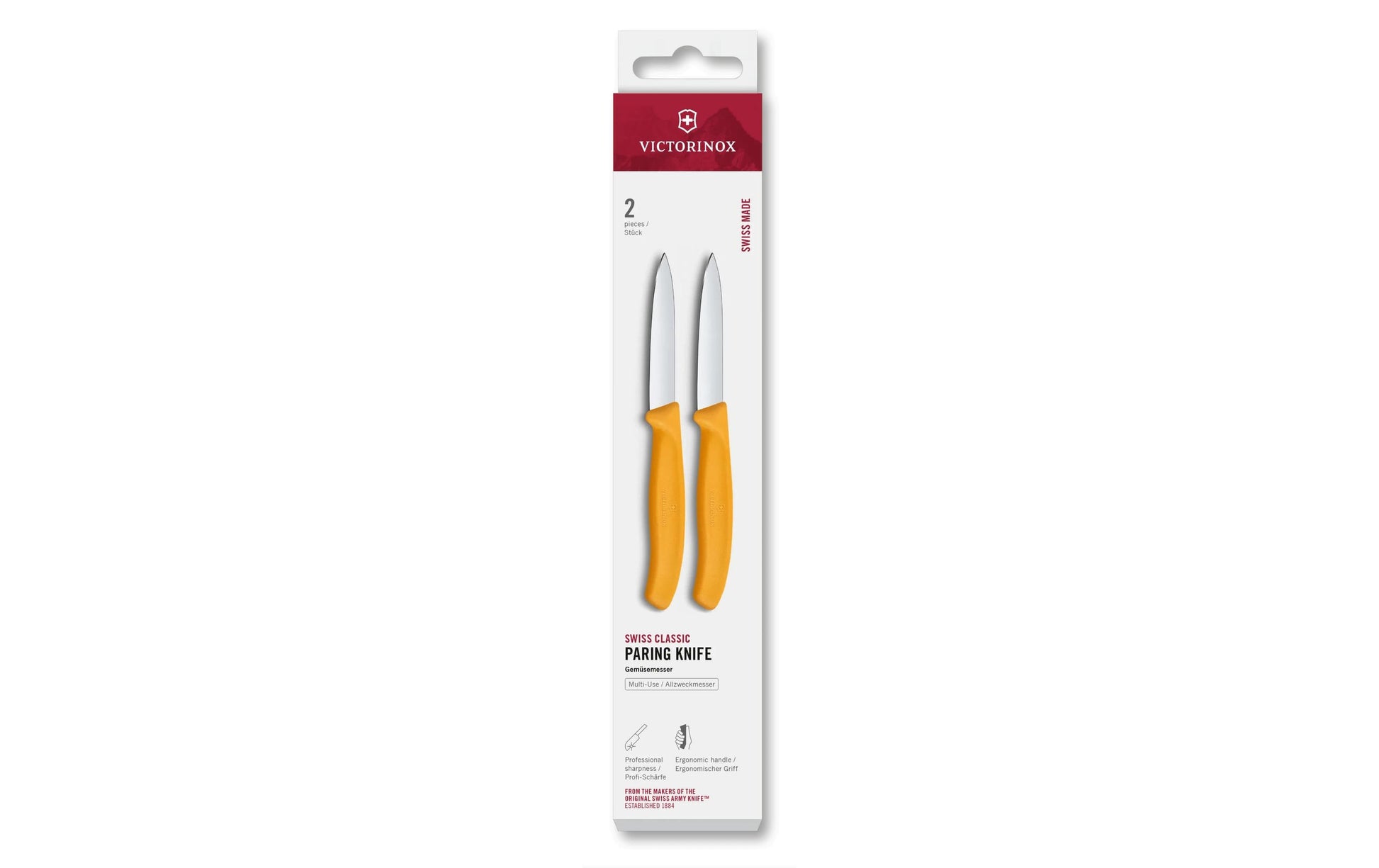 Victorinox Gemüsemesser 8 cm, Edelstahl, Griff Polypropylen (PP), Gelb, 2-teilig