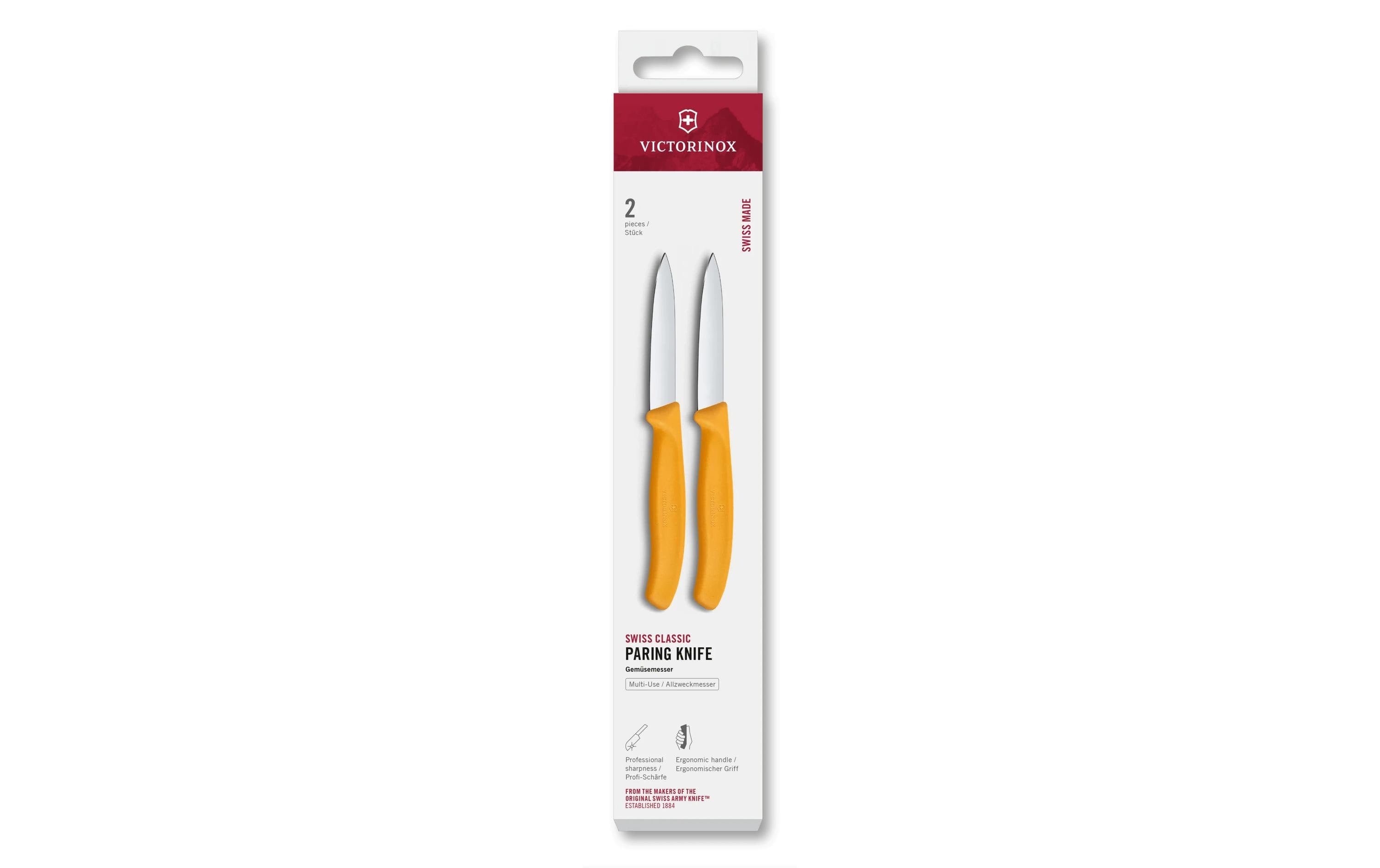Victorinox Gemüsemesser 8 cm, Edelstahl, Griff Polypropylen (PP), Gelb, 2-teilig