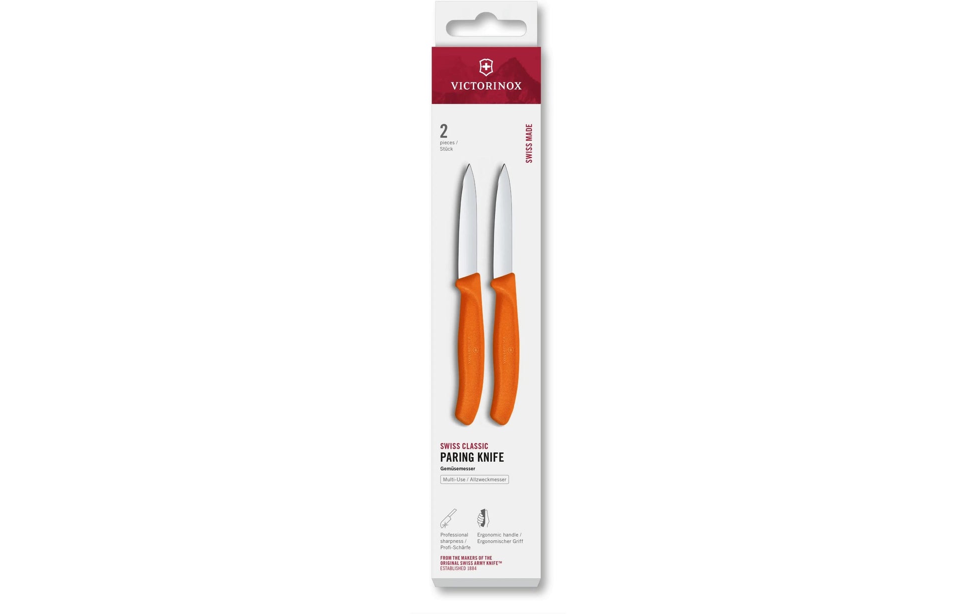 Victorinox Gemüsemesser 8 cm, Edelstahlklinge, Polypropylen-Griff, Orange