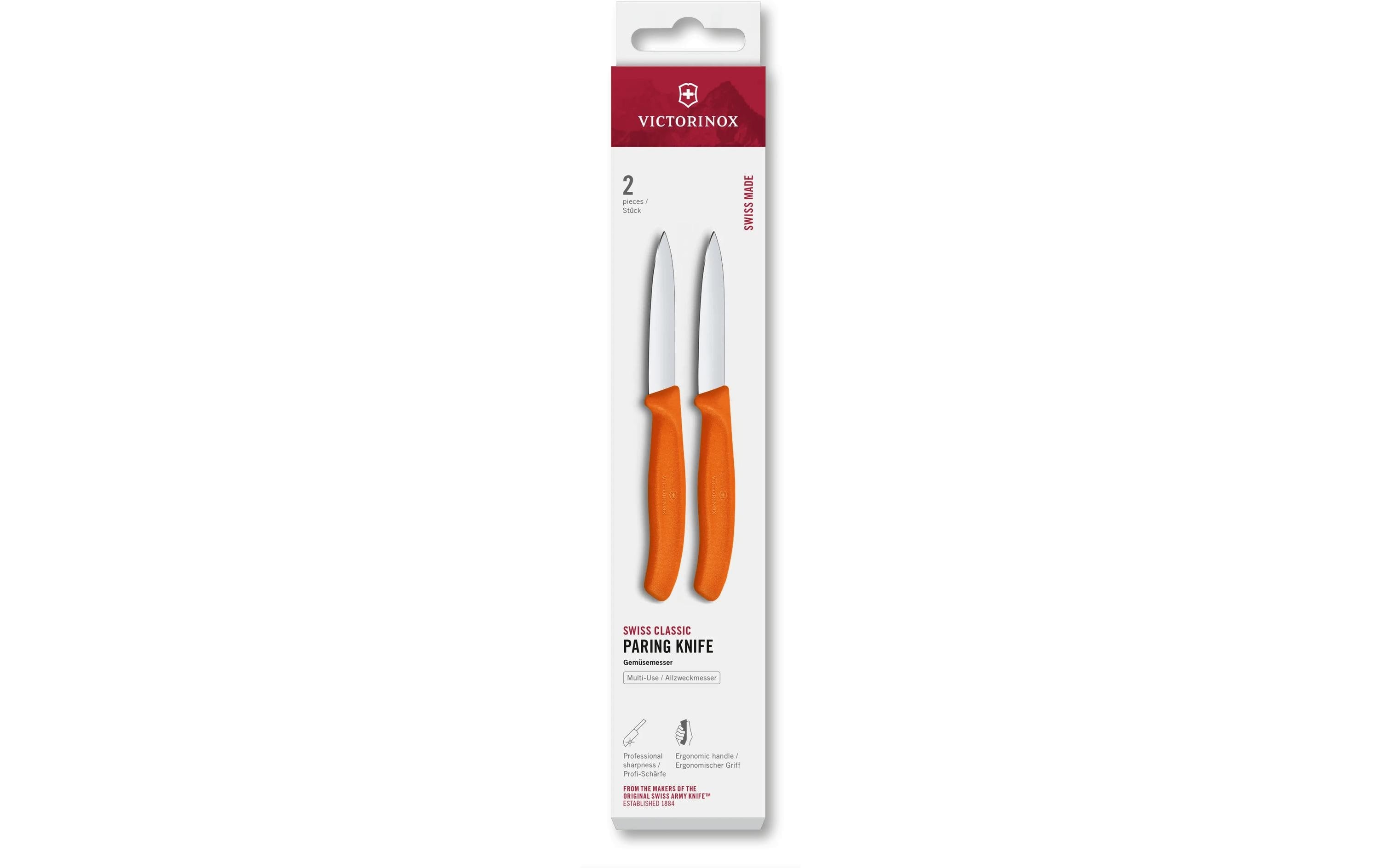 Victorinox Gemüsemesser 8 cm, Edelstahlklinge, Polypropylen-Griff, Orange