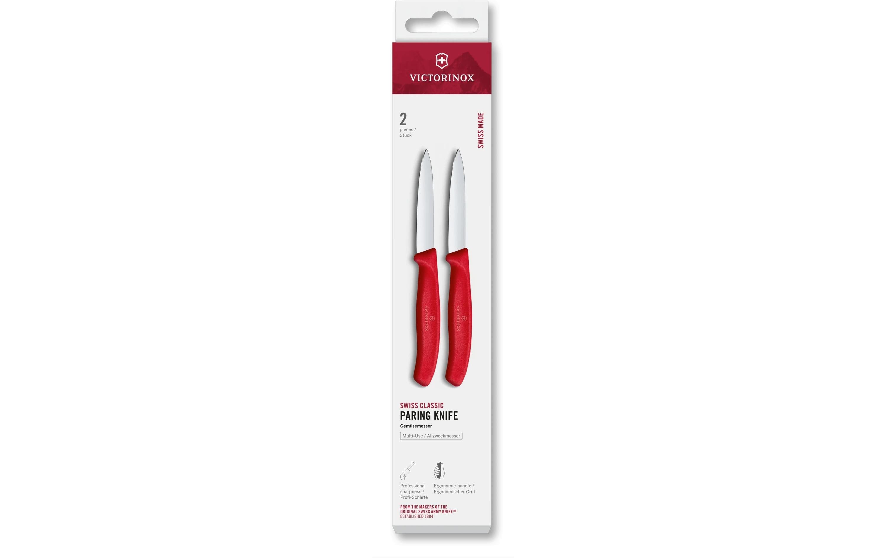 Victorinox Gemüsemesser 8 cm, Edelstahl, Griff Polypropylen (PP), Rot, 2-teilig