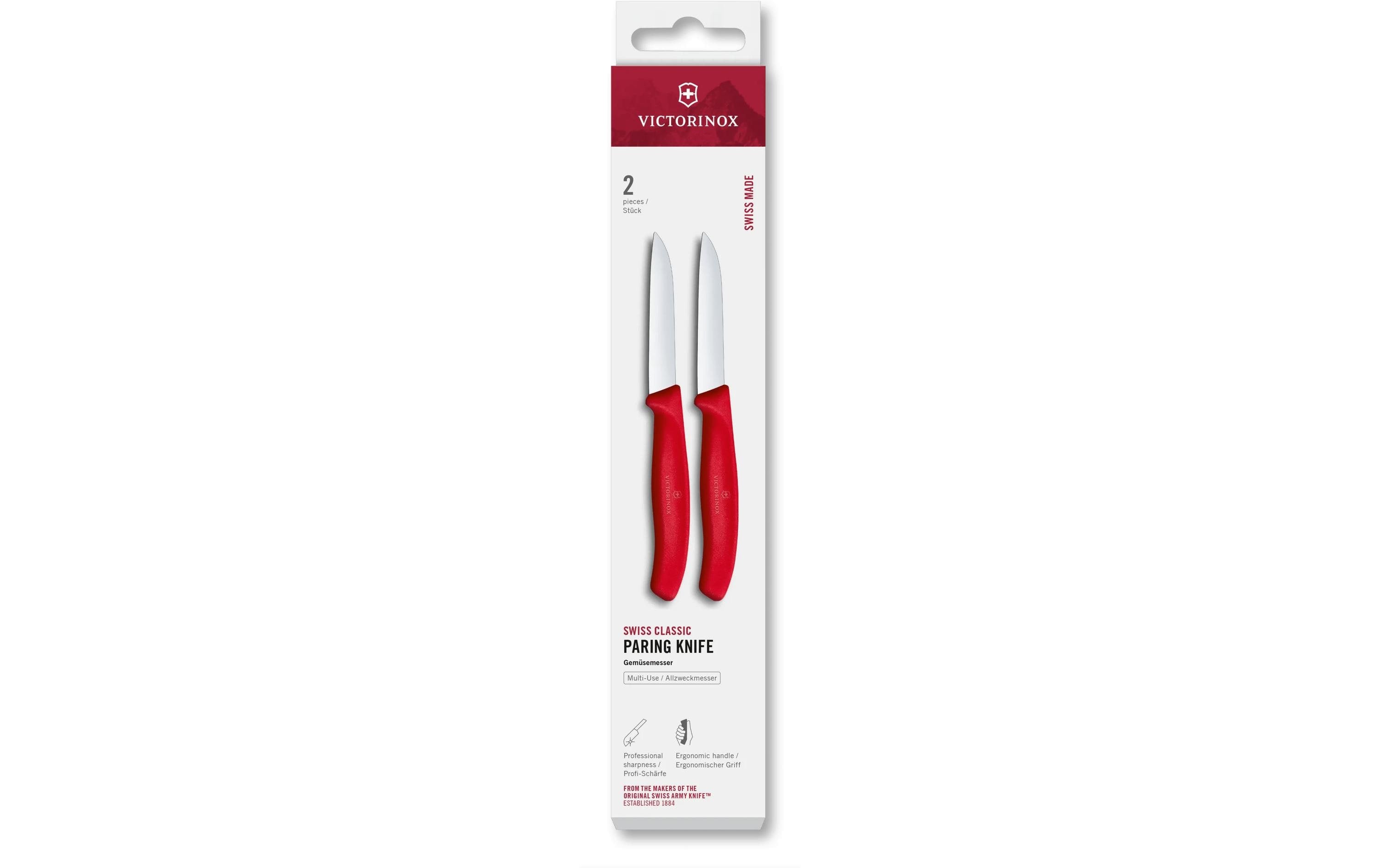 Victorinox 2-teiliges Messerset, Edelstahlklingen, Griff aus Polypropylen (PP), Rot