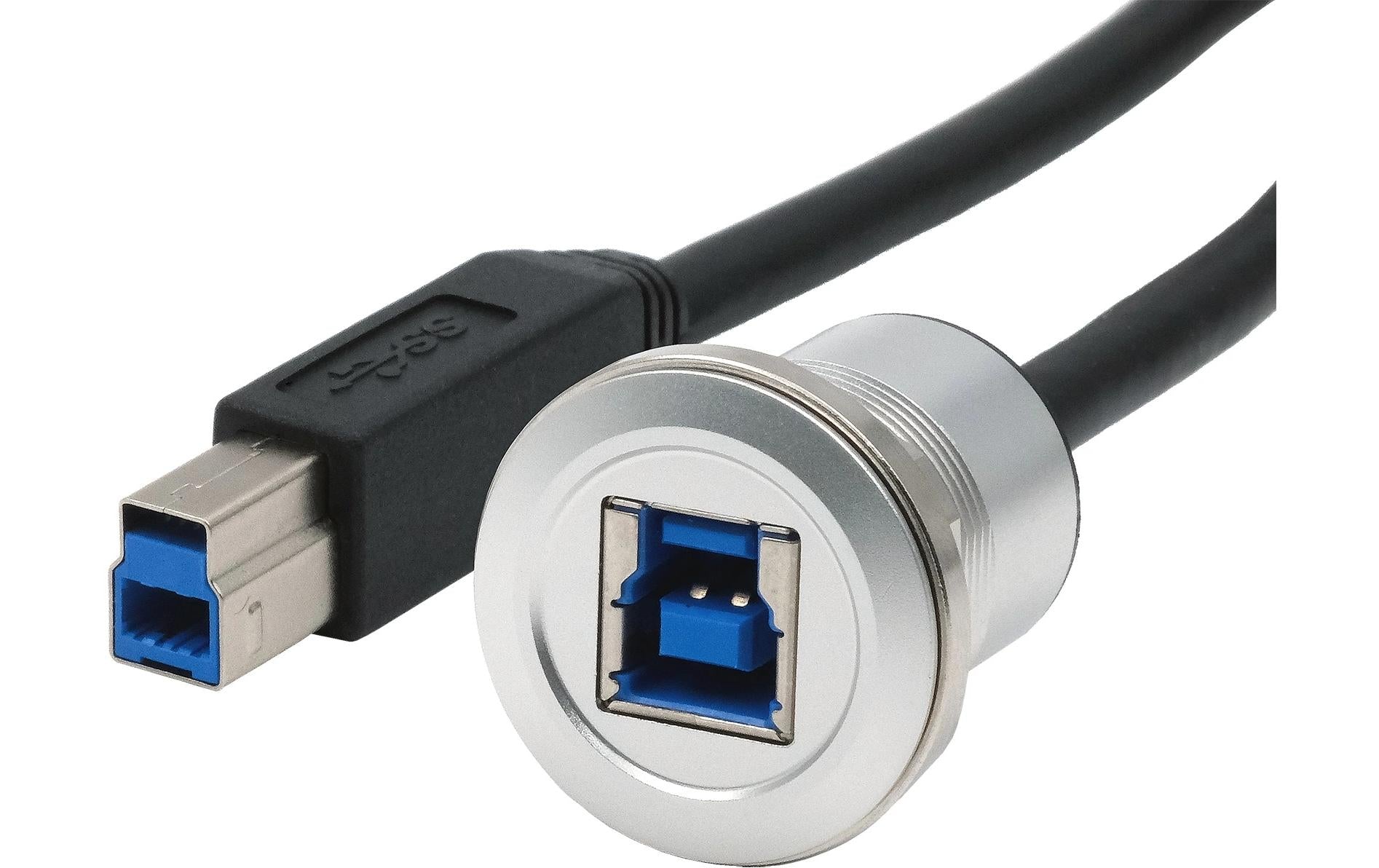 EXSYS USB-Adapter USB-B (Buchse) auf USB-B (Stecker) – USB 3.2 Gen 1 (5 Gbit/s) – 0,3 m – Metallverstärkt