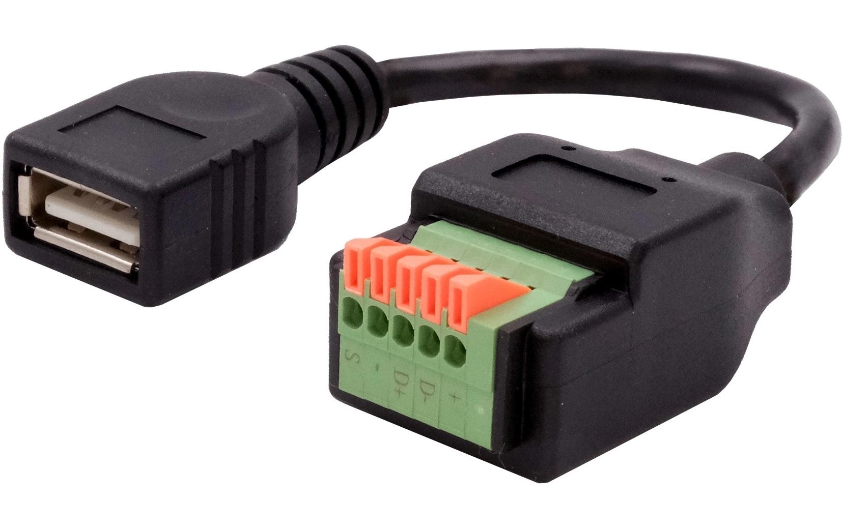 EXSYS EX-49128 Adapter USB-A zu Terminalblock – USB 2.0 (480 Mbit/s), 5-poliger Terminalblock, 0,15 m, Schwarz