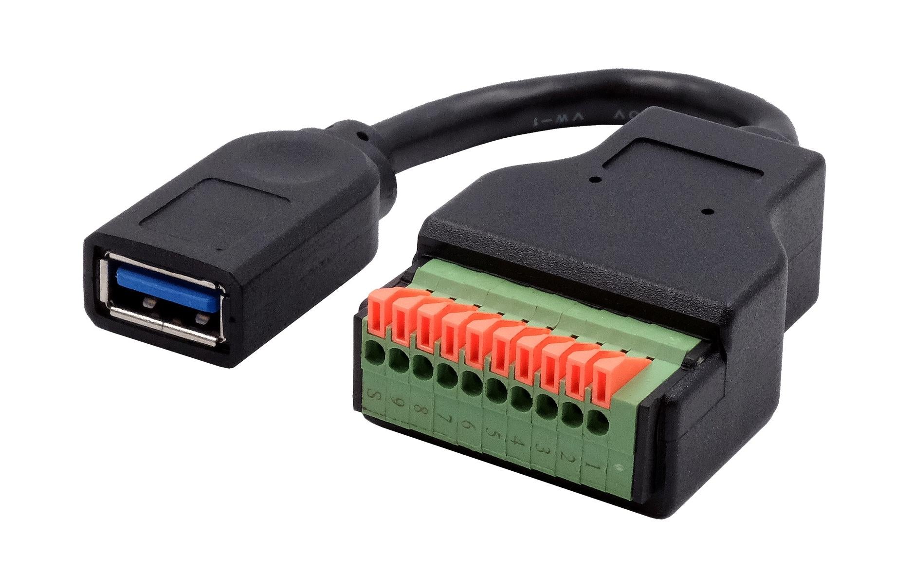 EXSYS EX-49126 Adapter USB-A zu 10-poligem Terminalblock – USB 3.2 Gen 1 (5 Gbit/s), 0,15 m – Schwarz