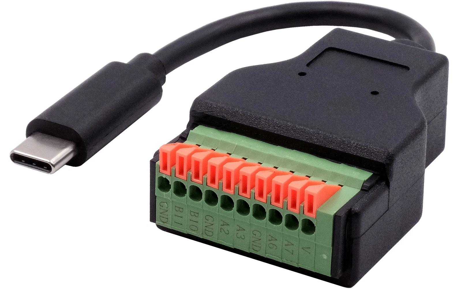EXSYS EX-49125 Adapter USB-C zu 10-poligem Terminalblock – USB 3.2 Gen 1 (5 Gbit/s), 0,15 m – Schwarz