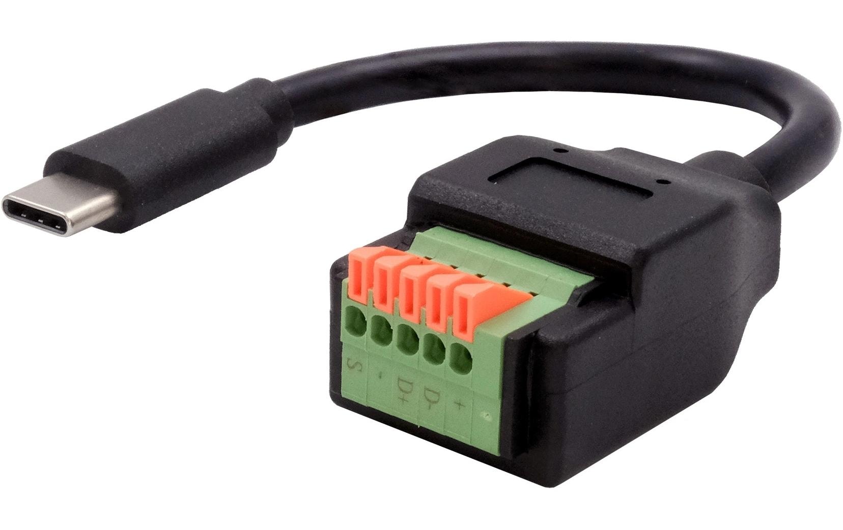 EXSYS EX-49123 Adapter USB-C zu 5-poligem Terminalblock – USB 2.0 (0,48 Gbit/s), 0,15 m – Schwarz