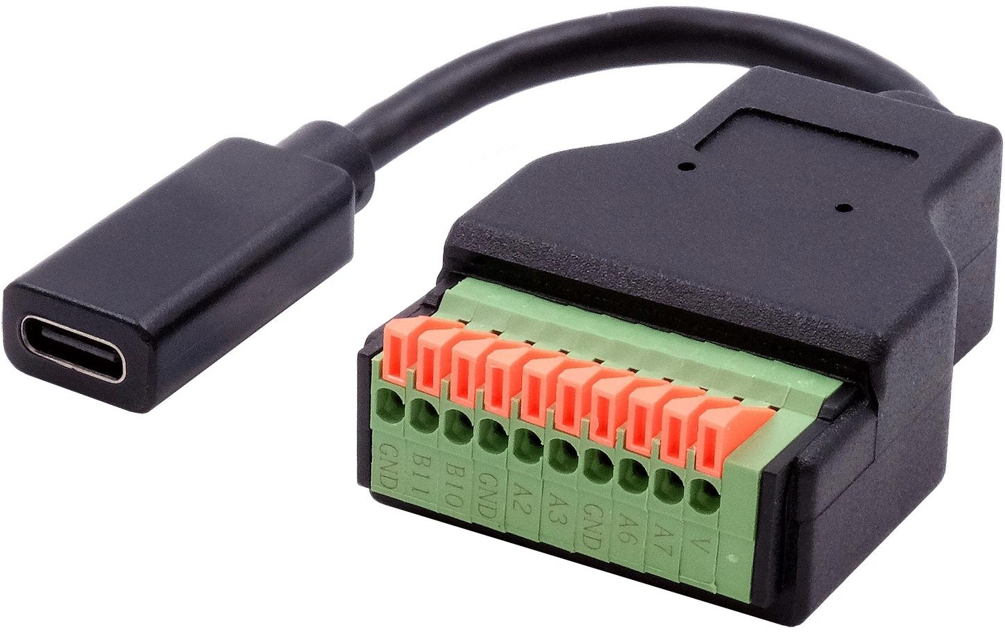 EXSYS EX-49124 Adapter USB-C zu 10-poligem Terminalblock – USB 3.2 Gen 1 (5 Gbit/s), 0,15 m, Schwarz
