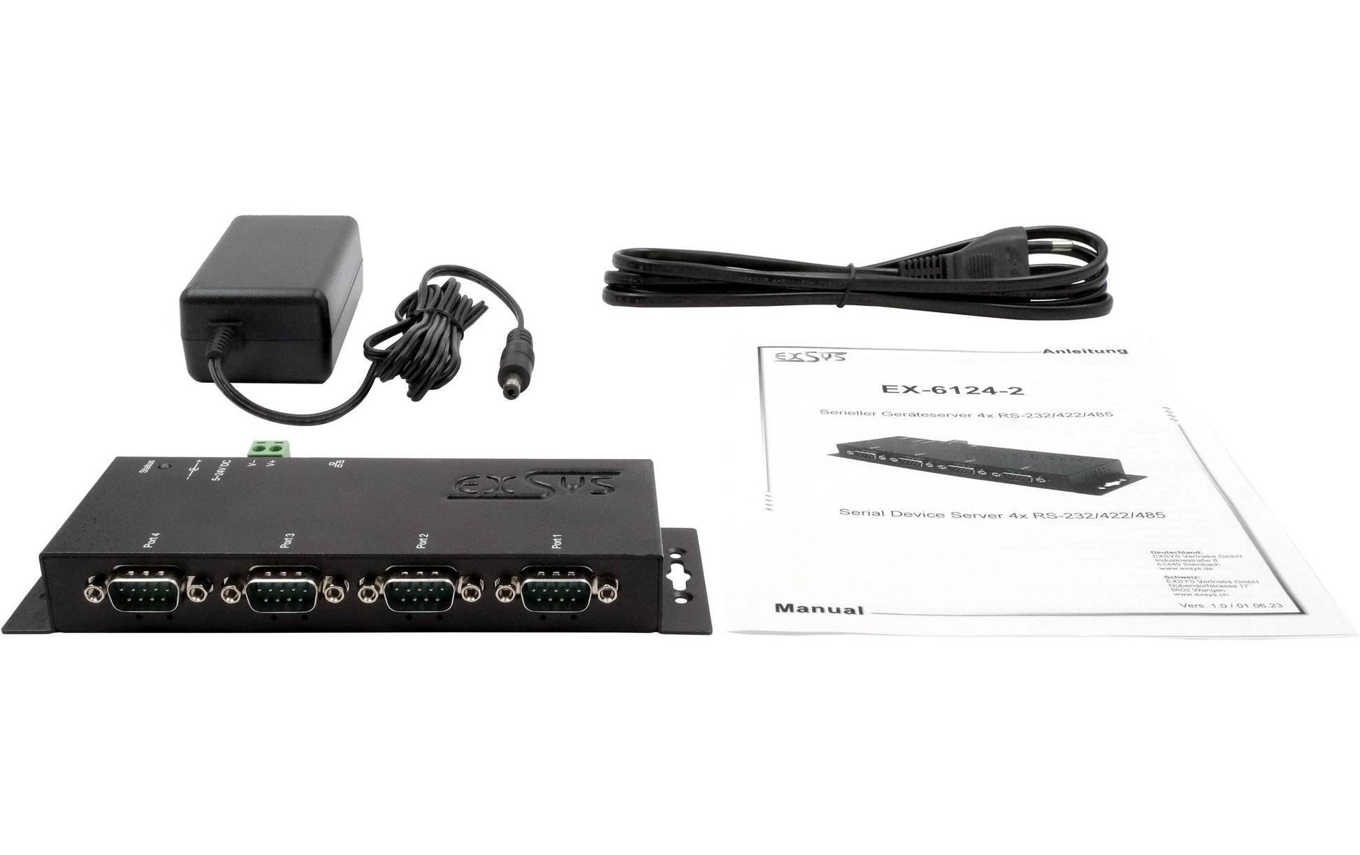 EXSYS EX-6124-2 Serieller Device-Server RS-232/422/485 zu Ethernet – 4× Ports, RJ-45, für serielle Geräte