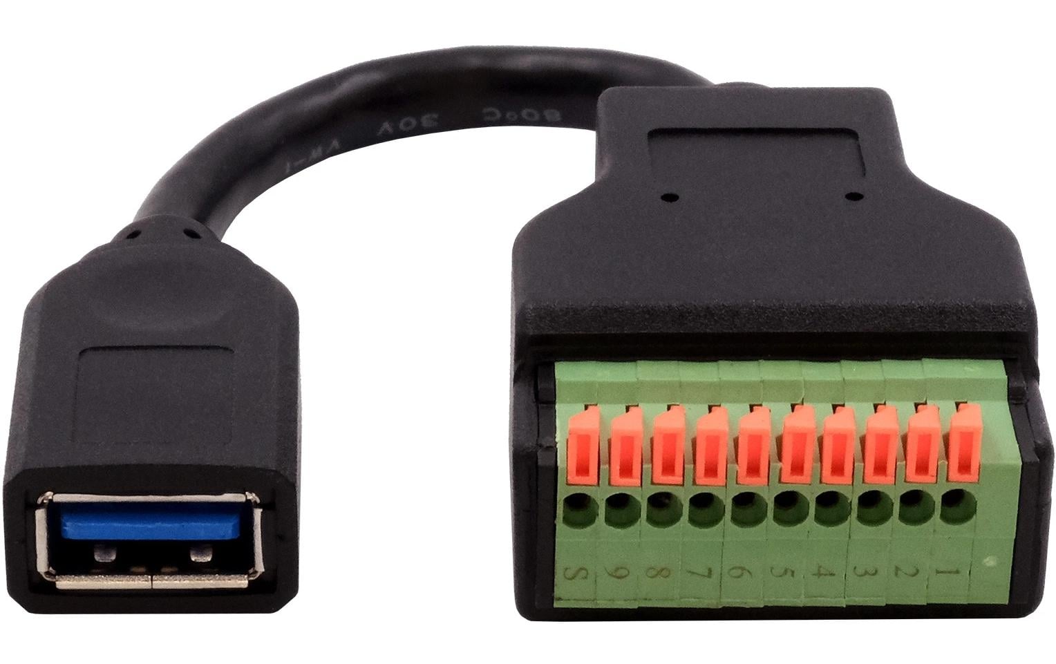 EXSYS EX-49126 Adapter USB-A zu 10-poligem Terminalblock – USB 3.2 Gen 1 (5 Gbit/s), 0,15 m – Schwarz