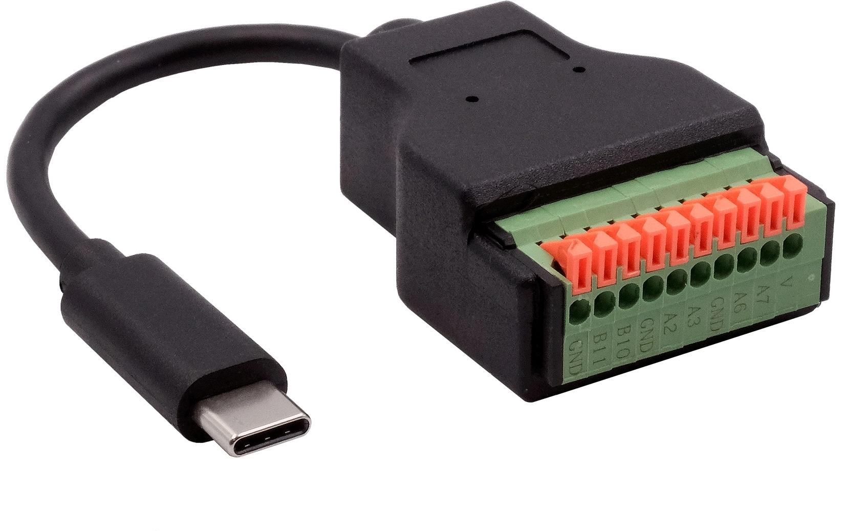EXSYS EX-49125 Adapter USB-C zu 10-poligem Terminalblock – USB 3.2 Gen 1 (5 Gbit/s), 0,15 m – Schwarz