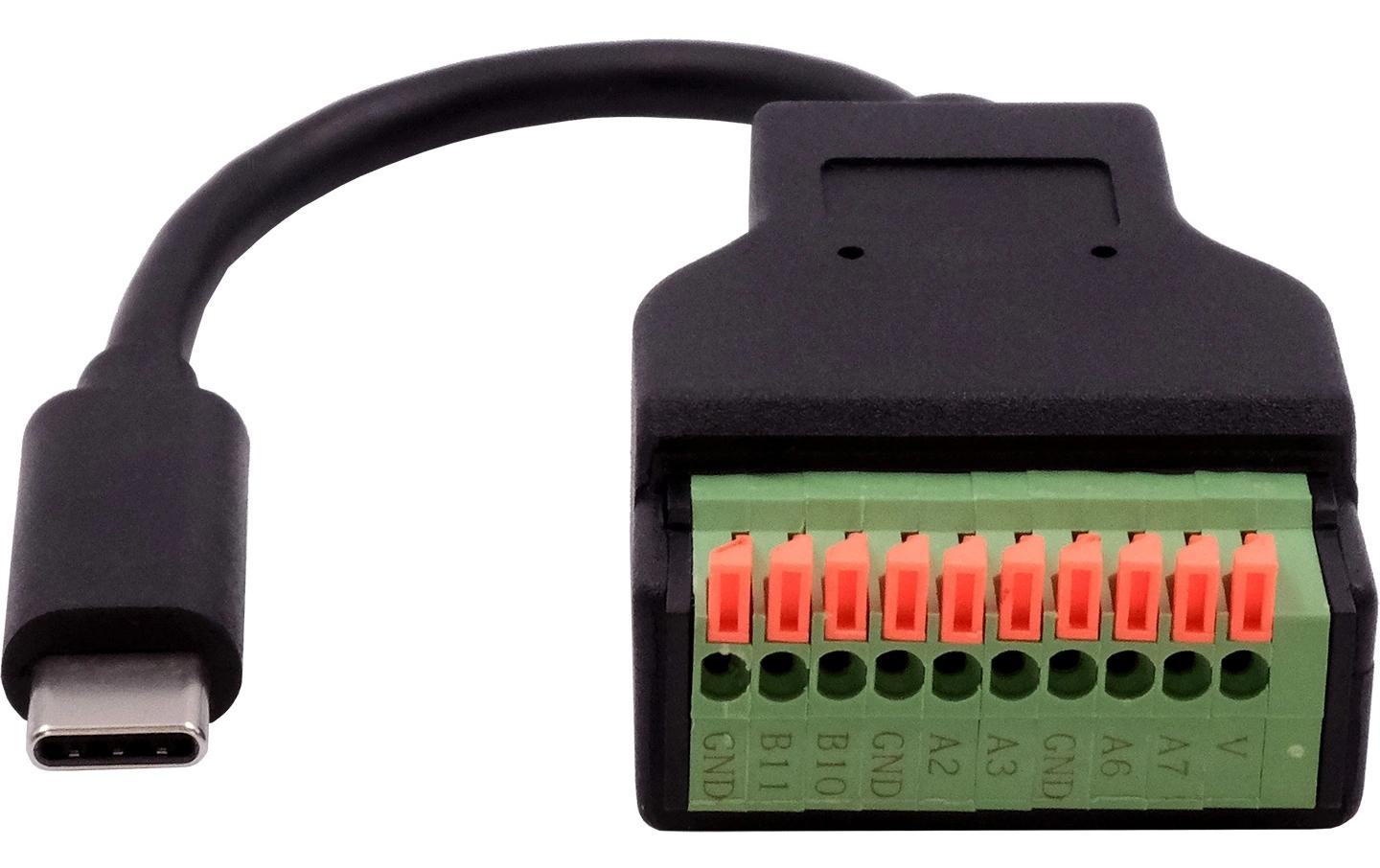 EXSYS EX-49124 Adapter USB-C zu 10-poligem Terminalblock – USB 3.2 Gen 1 (5 Gbit/s), 0,15 m, Schwarz