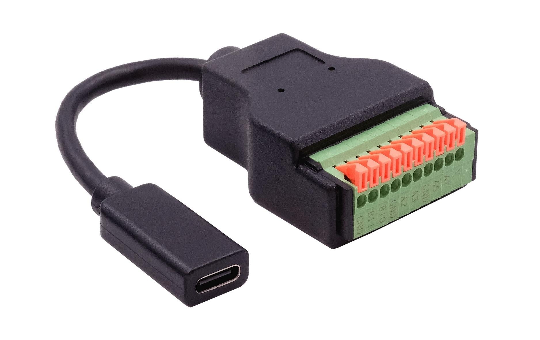 EXSYS EX-49124 Adapter USB-C zu 10-poligem Terminalblock – USB 3.2 Gen 1 (5 Gbit/s), 0,15 m, Schwarz