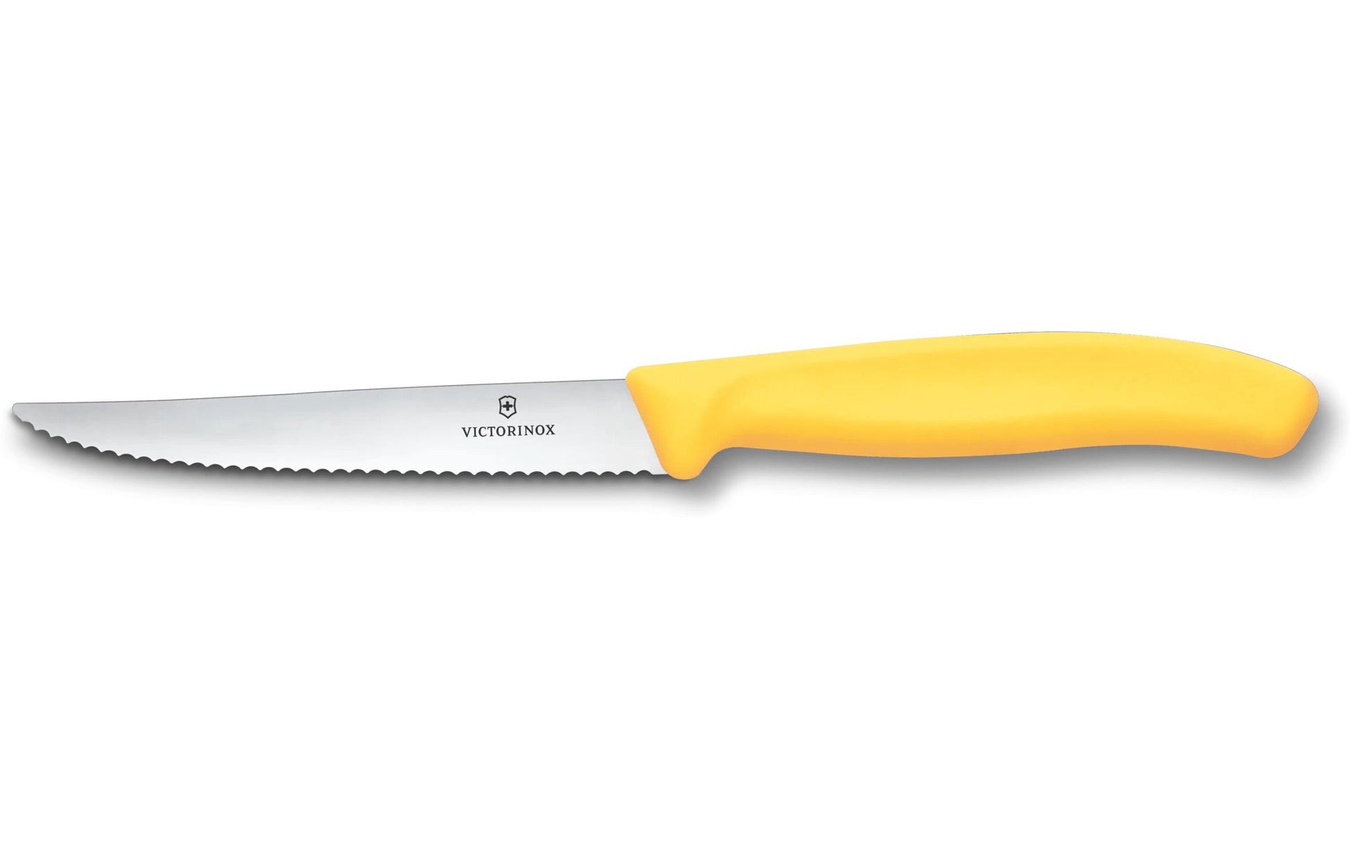 Victorinox Klassisches Steakmesser – 11 cm, Wellenschliff, Edelstahl, Griff Polypropylen, Gelb, spülmaschinenfest