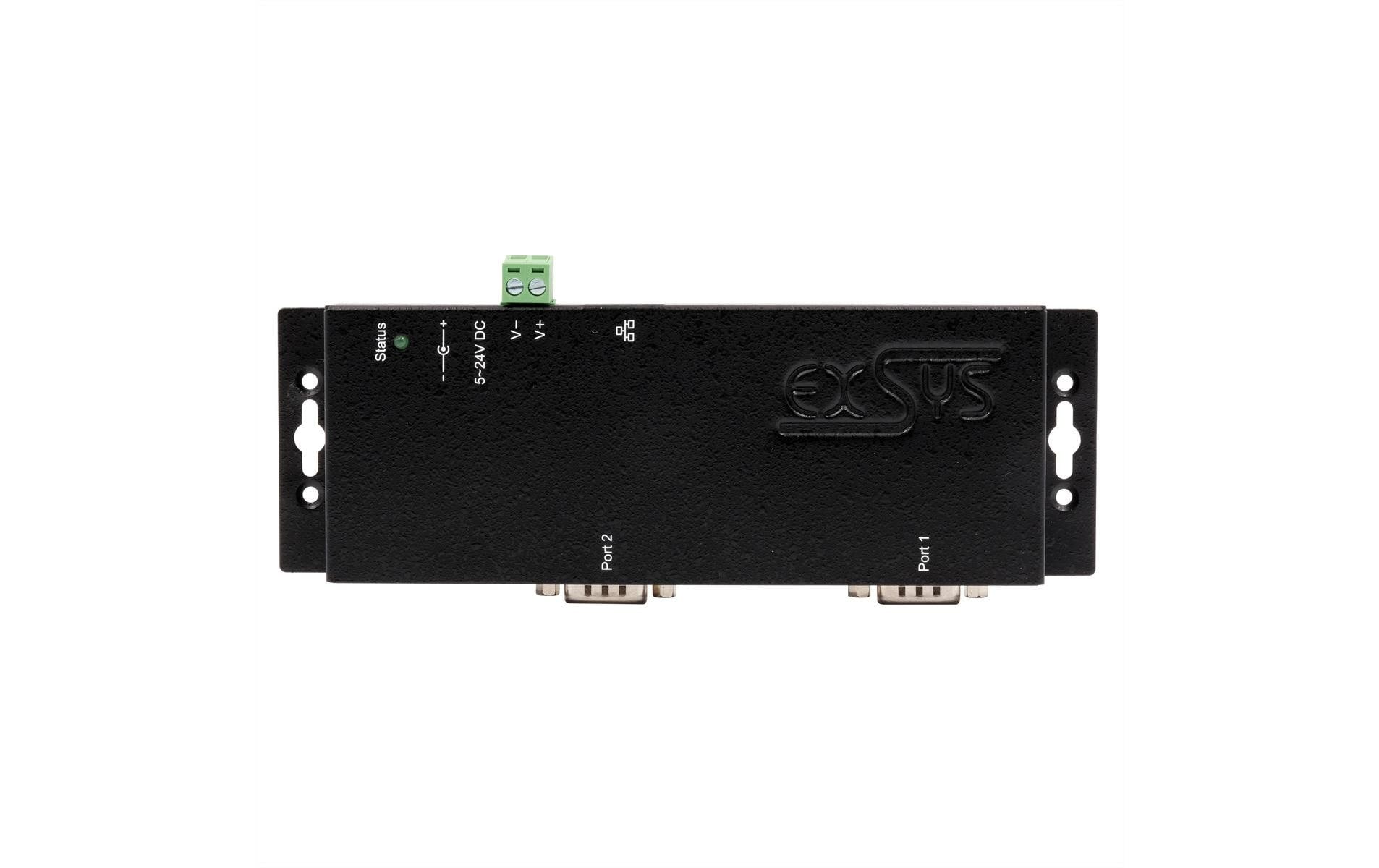 EXSYS EX-6122-2PoE Seriell zu Ethernet – 2× RS-232 (9-polig), PoE/PoE+ – für serielle Geräte