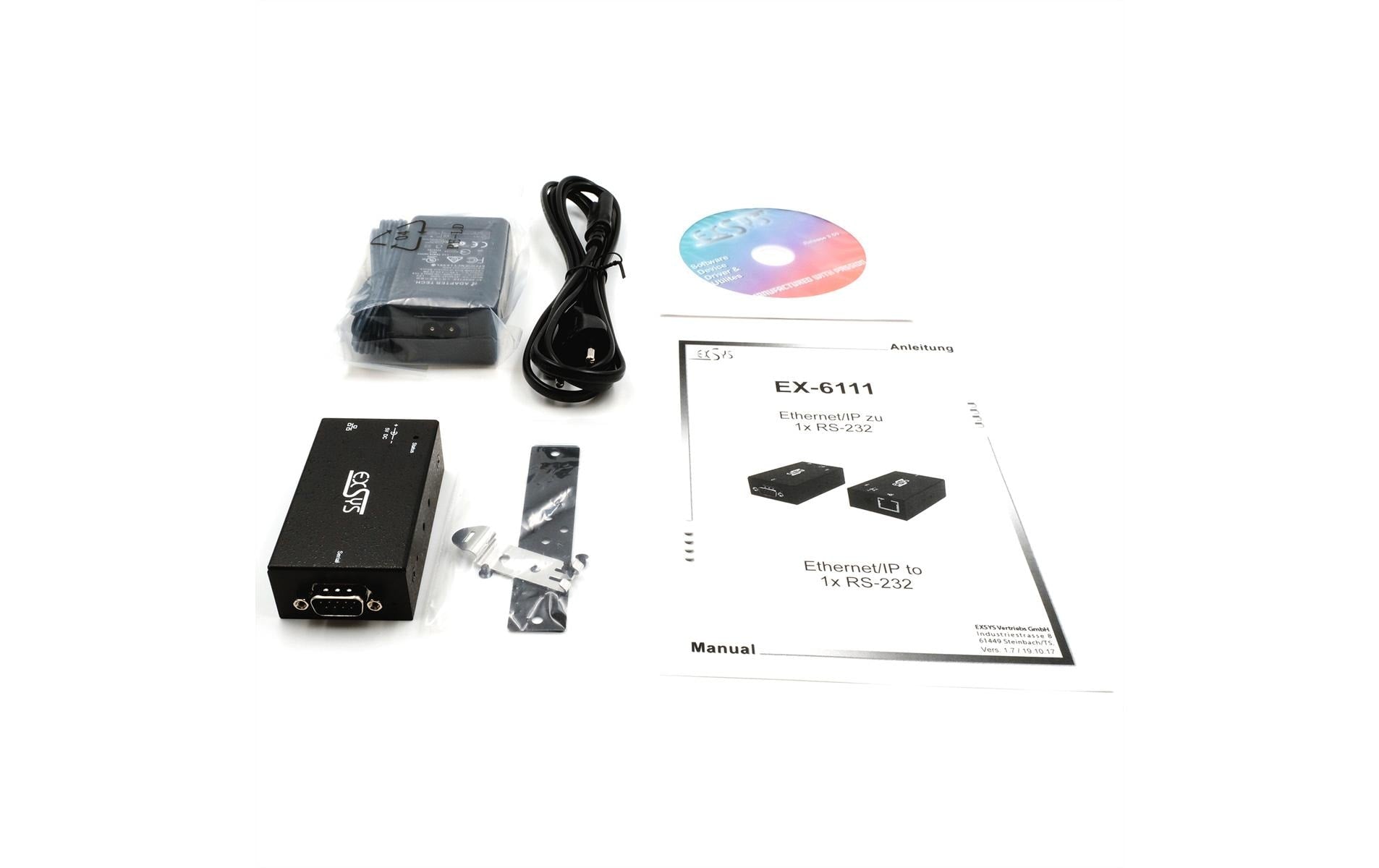 EXSYS EX-6111-2PoE Serieller Geräteserver – Ethernet zu RS-232, PoE/PoE+ (IEEE 802.3af/at), 1× DE-9