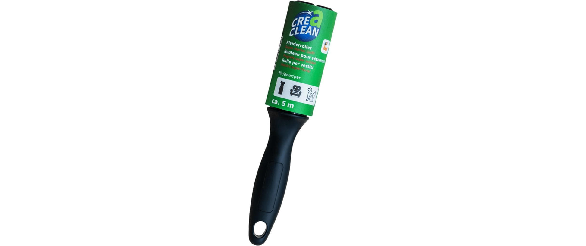 CREaCLEAN Fusselroller – Papier/ABS, Schwarz – 1 Griff, 10 Ersatzrollen – 23,0 × 13,5 × 4,5 cm