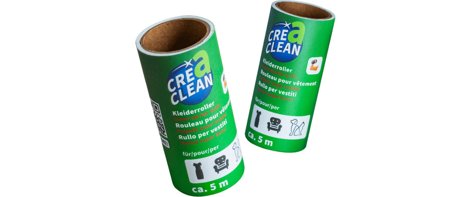 CREaCLEAN Fusselroller – Papier/ABS, Schwarz – 1 Griff, 10 Ersatzrollen – 23,0 × 13,5 × 4,5 cm