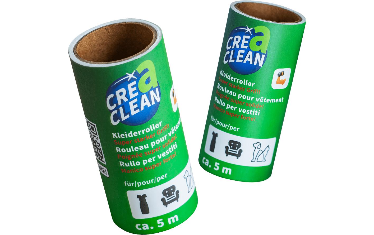 CREaCLEAN Fusselroller – 1 Griff + 3 Ersatzrollen – Schwarz – Papier/ABS