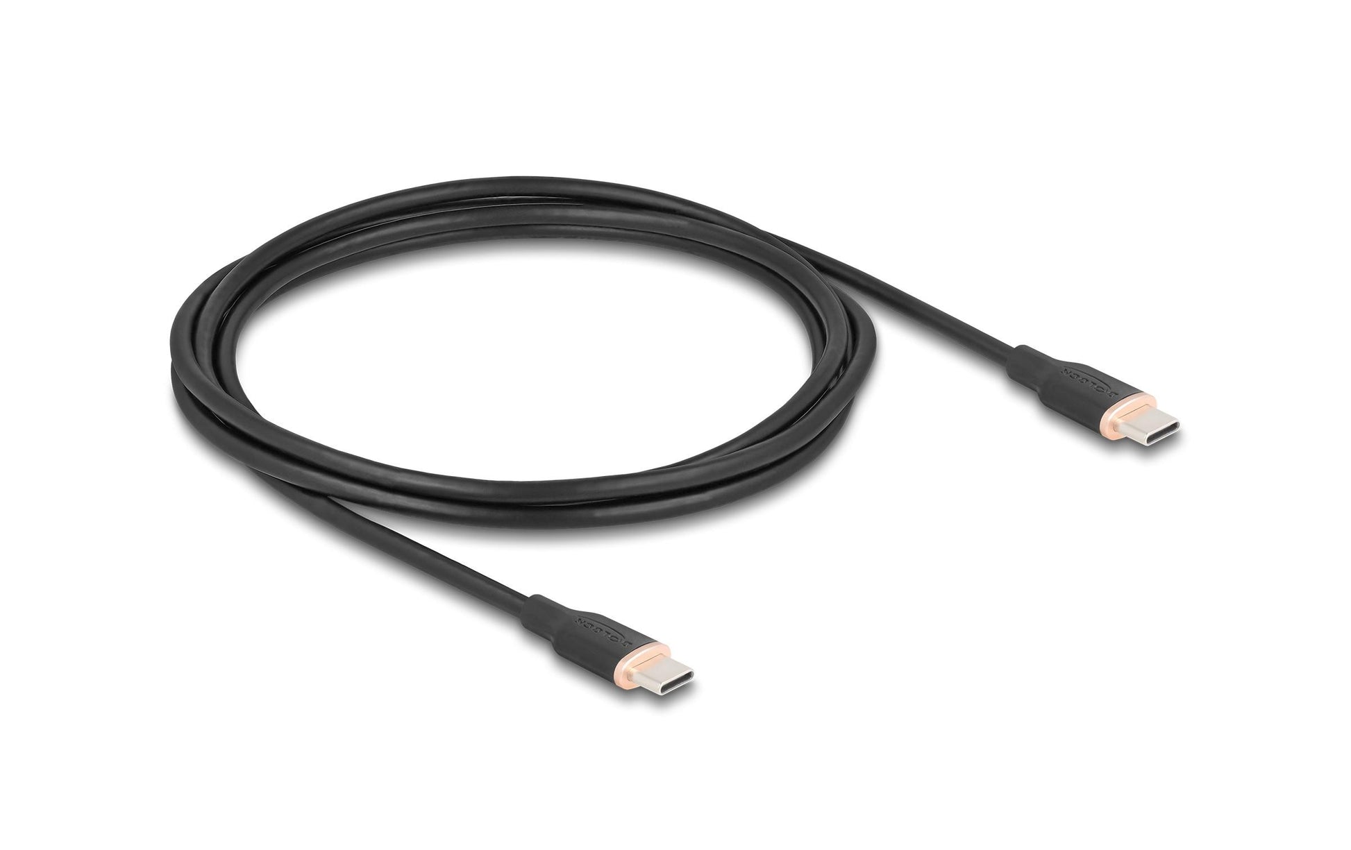 DeLOCK USB-C auf USB-C Kabel – USB 2.0 (480 Mbit/s) – 2,5 m – PD 60 W – Silikon, Goldstecker – Schwarz