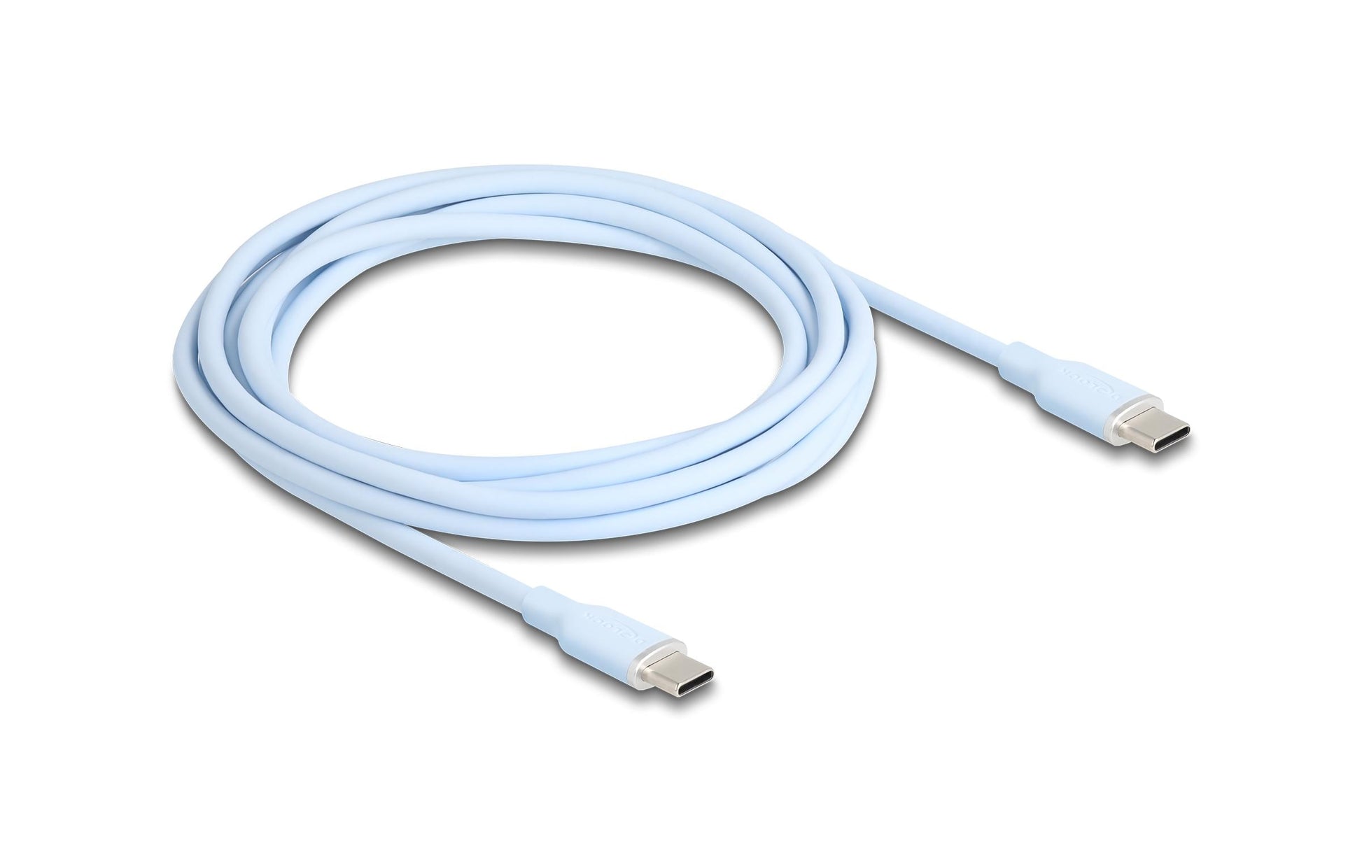 DeLOCK USB-C auf USB-C Kabel – USB 2.0 (480 Mbit/s) – 2,5 m – PD 60 W – Silikon, Goldstecker – Blau