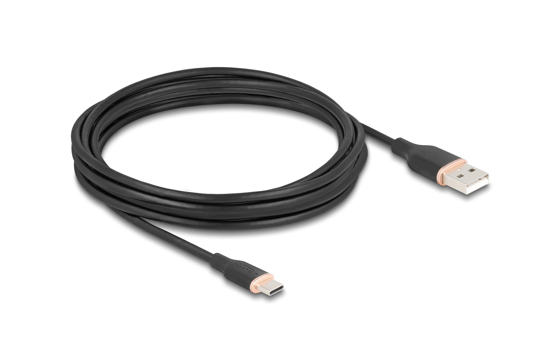 DeLOCK USB-A auf USB-C Kabel – USB 2.0 (480 Mbit/s) – 4 m – Silikon, Goldkontakte – Schwarz
