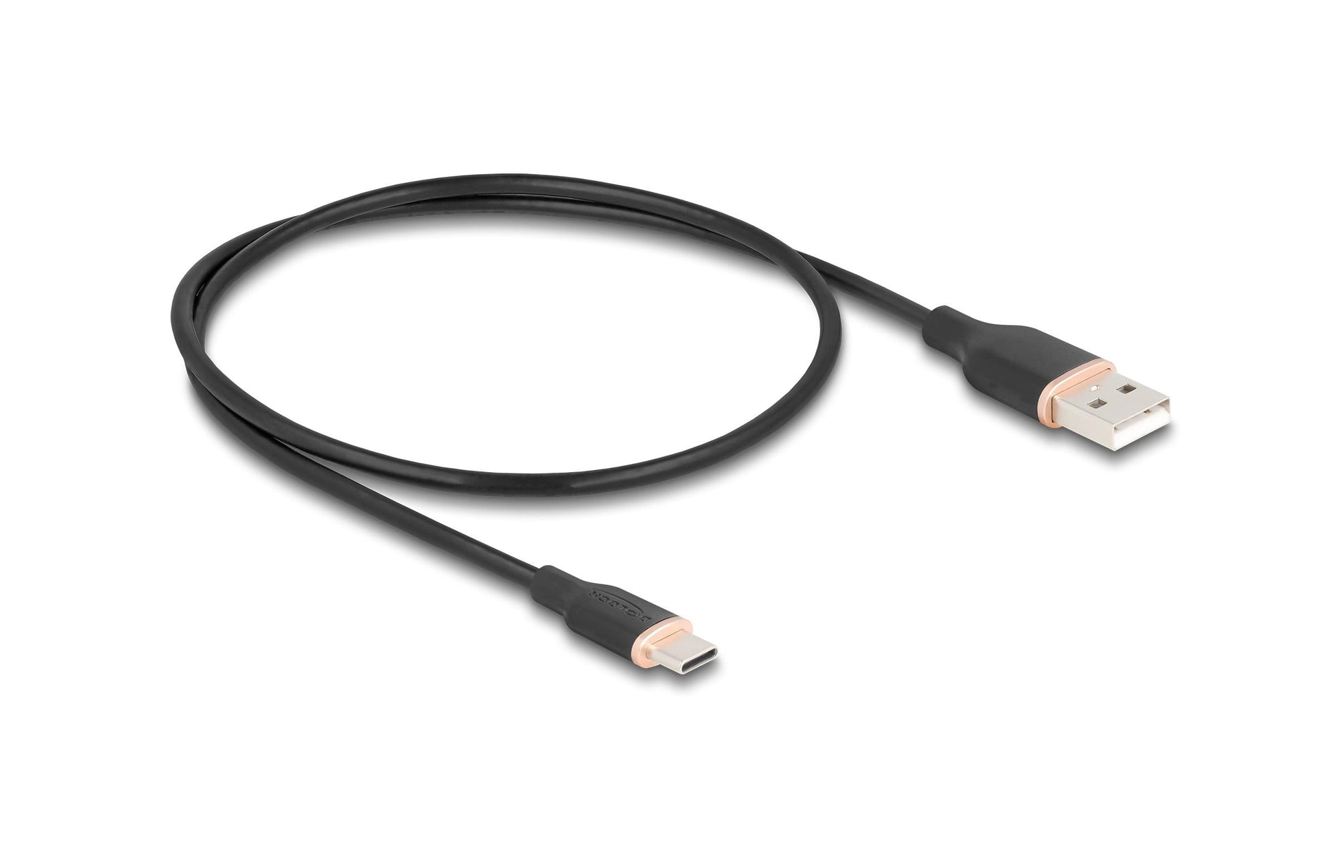 DeLOCK USB-A auf USB-C Kabel – USB 2.0 (480 Mbit/s) – 0,5 m – Silikon, Goldstecker – Schwarz