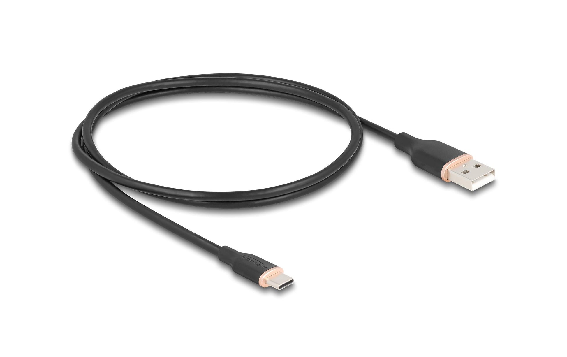 DeLOCK USB-A auf USB-C Kabel – USB 2.0 (480 Mbit/s) – 1 m – Silikon, Goldkontakte – Schwarz